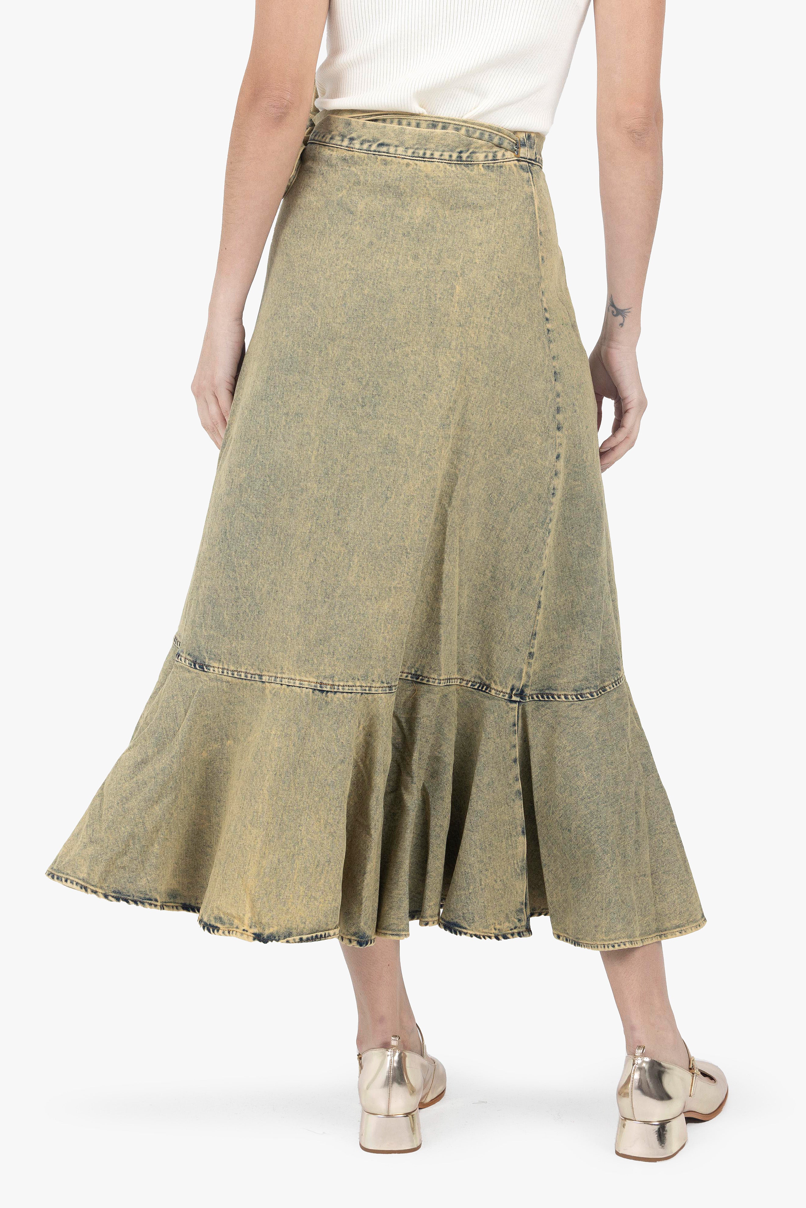 WASHED GREEN WRAP SKIRT