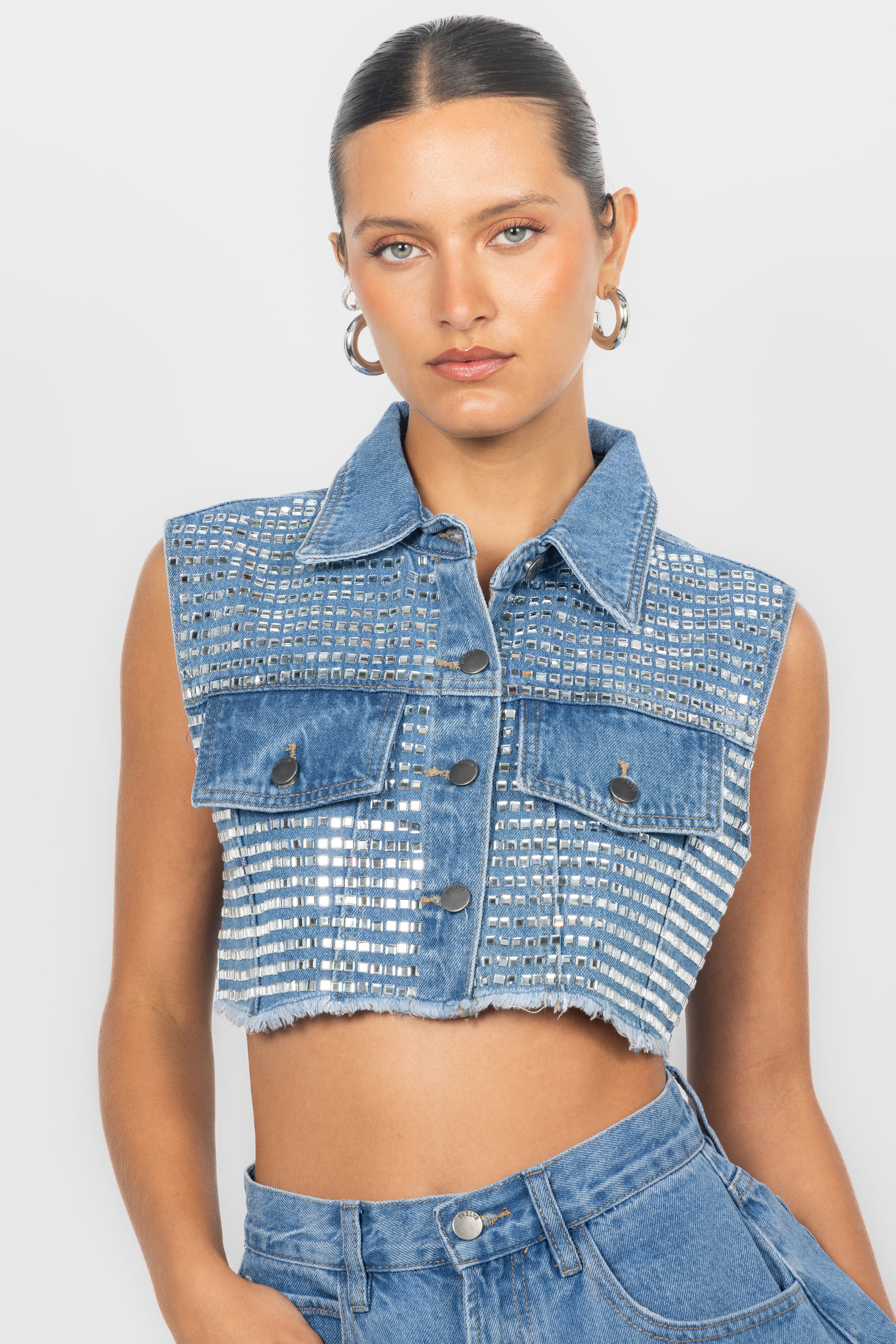 EMBELLISHED CROP VEST