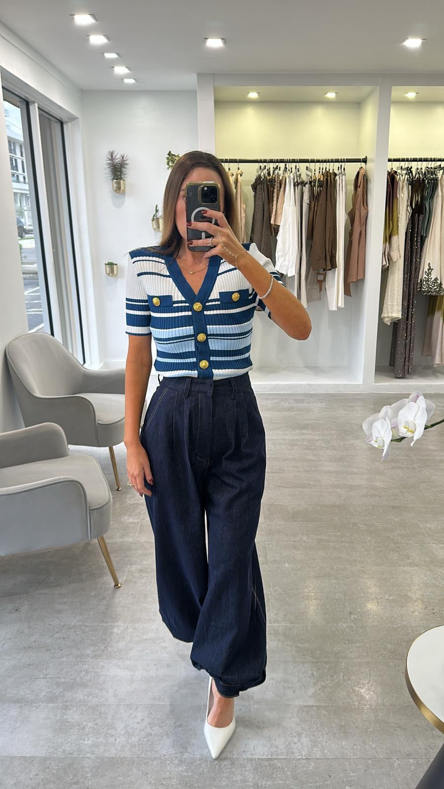 BLUE STRIPED KNIT TOP