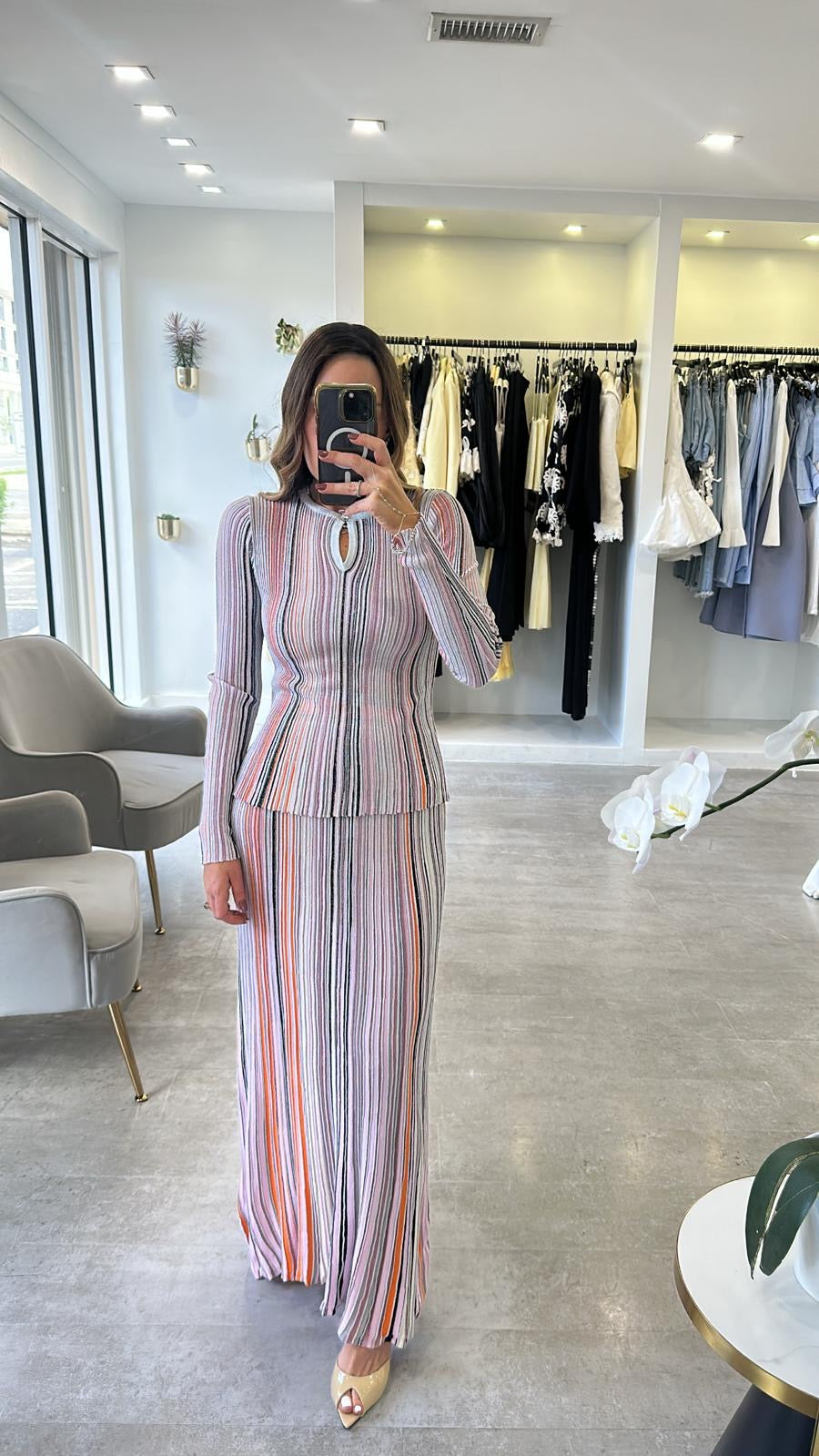 NEUTRAL STRIPED SKIRT SET