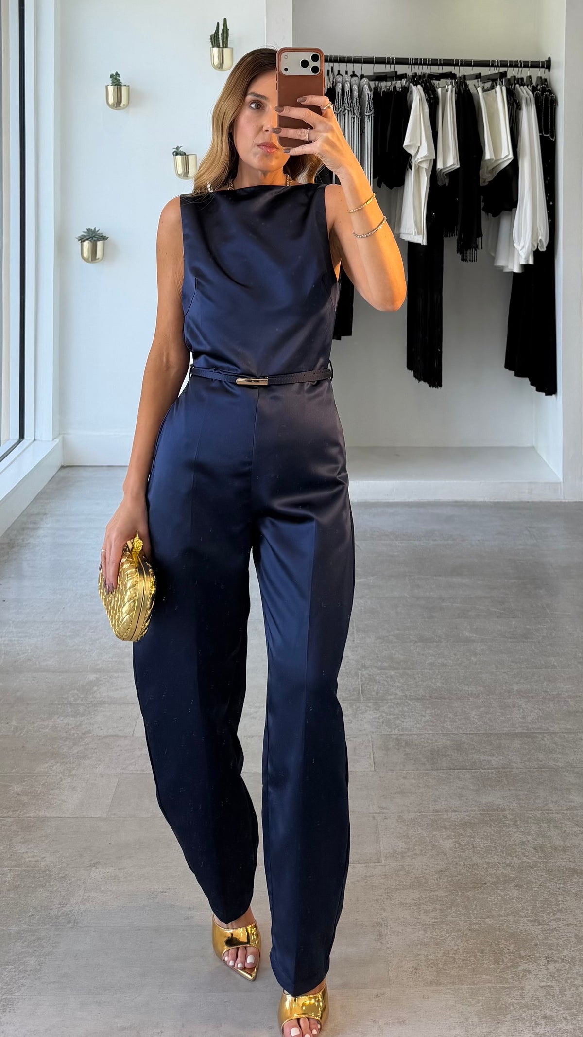 NAVY DRAPE JUMPSUIT