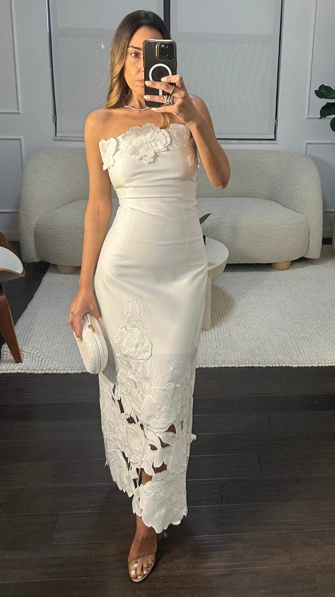 WHITE PETAL MIDI DRESS