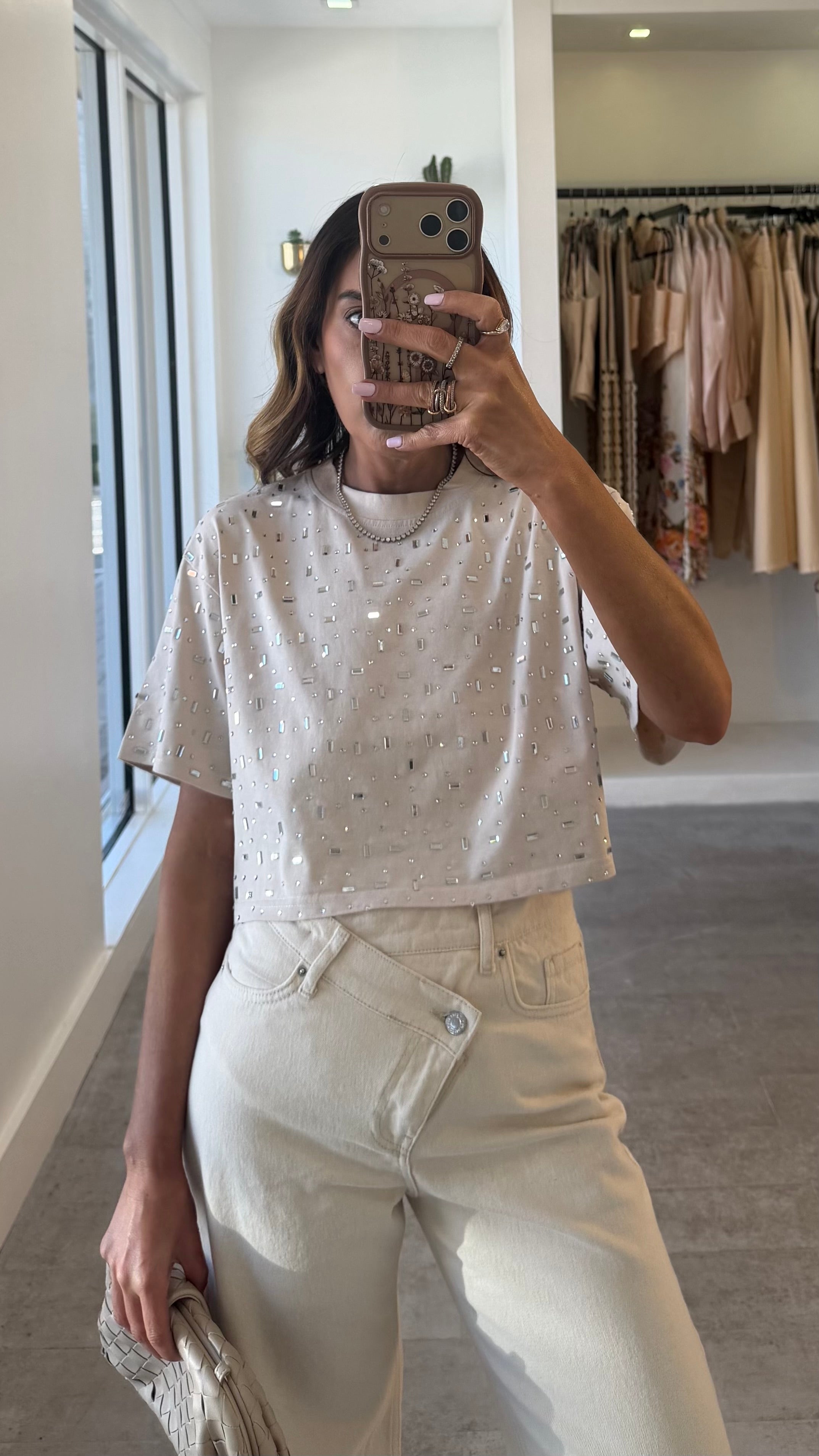 BEIGE EMBELLISHED TEE