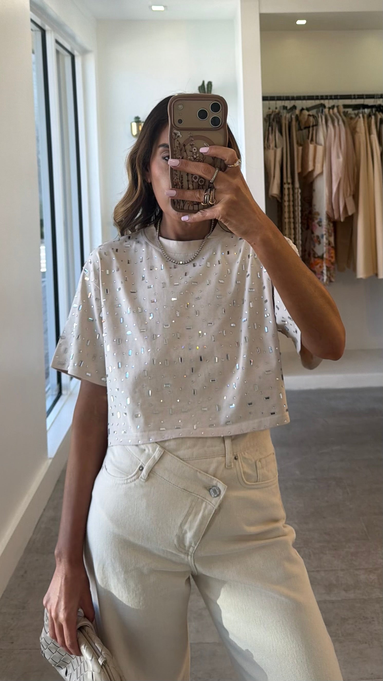 BEIGE EMBELLISHED TEE