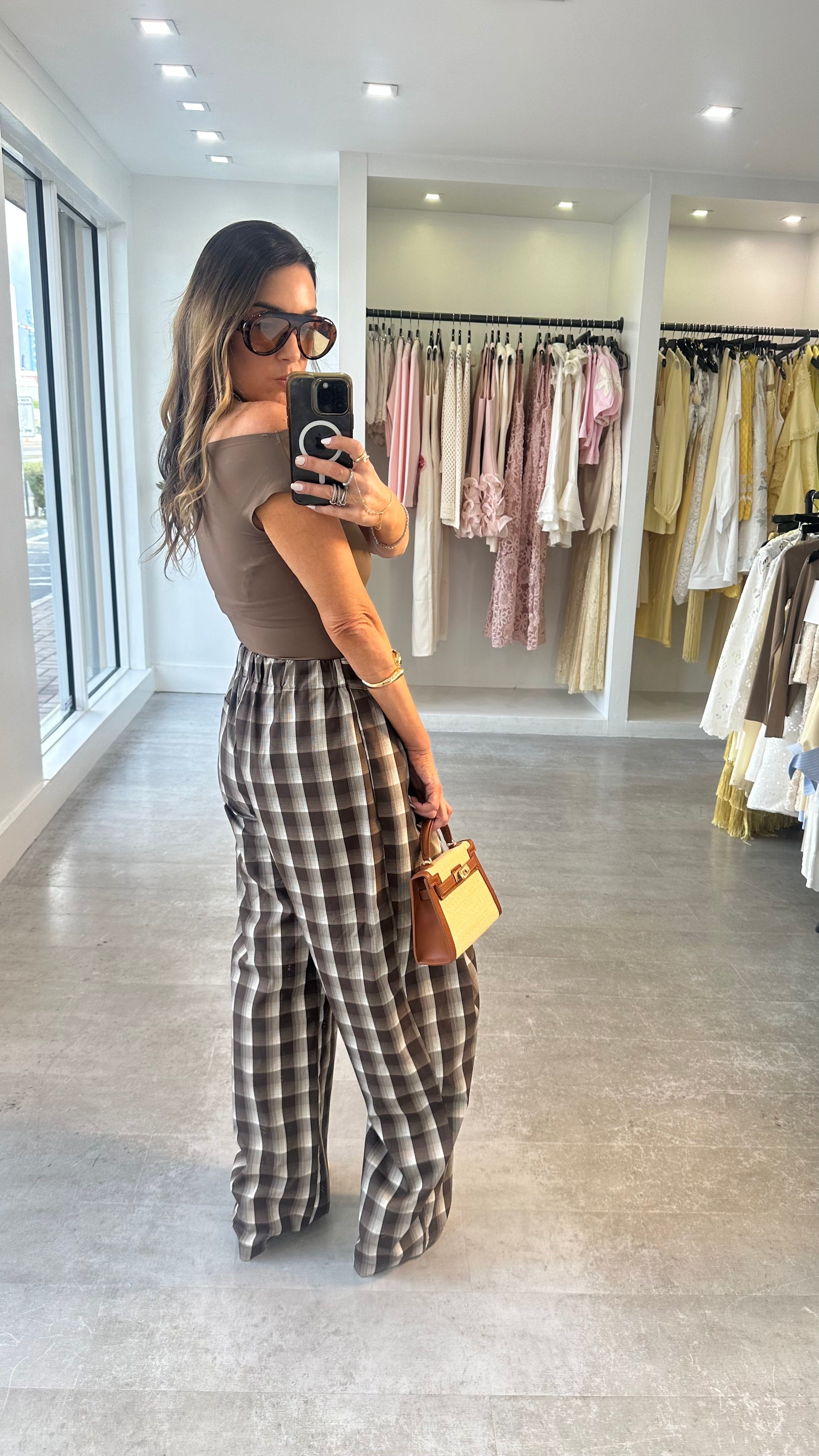 MILAN PLAID NEUTRAL PANTS