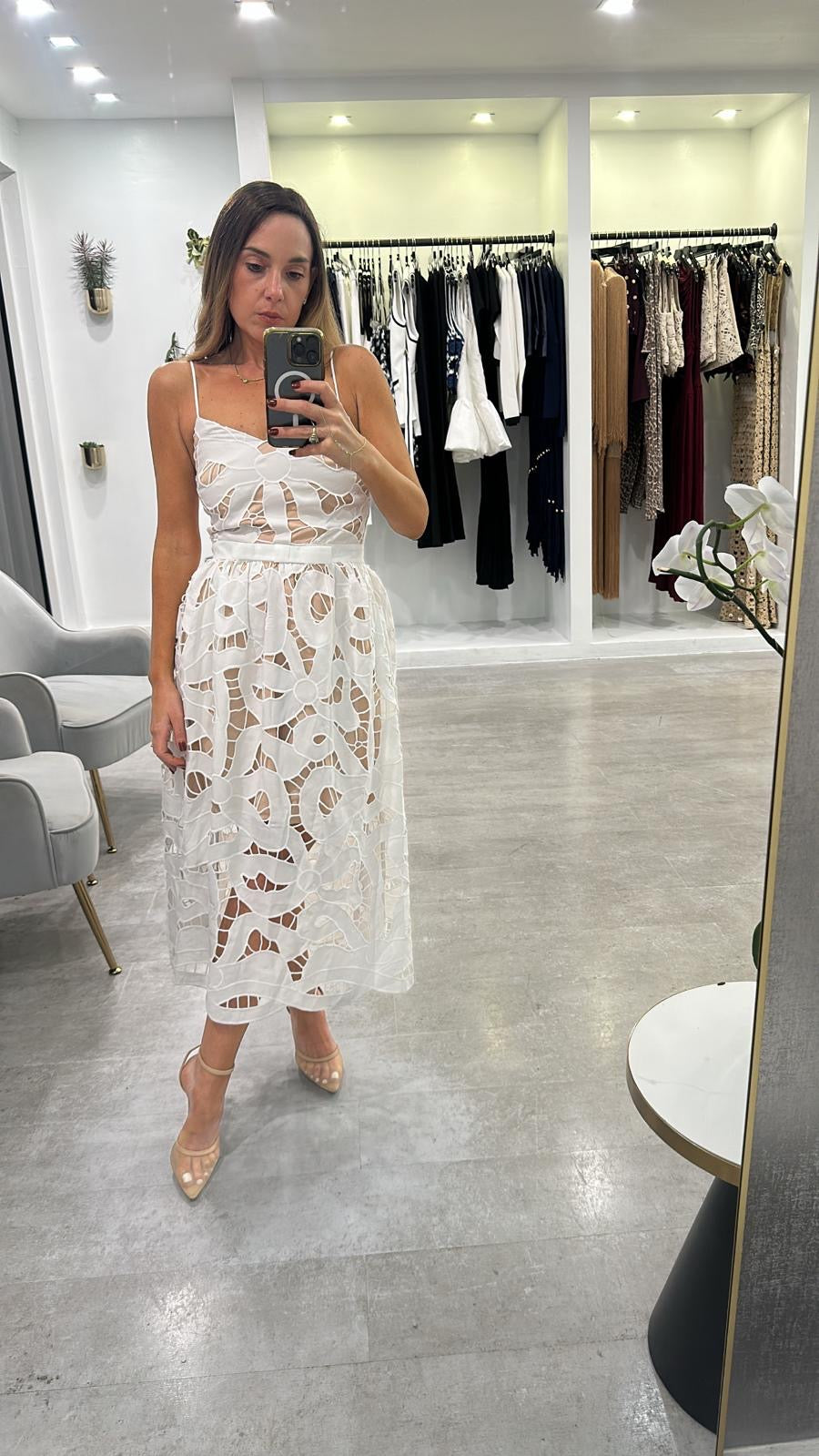 WHITE LACE MIDI