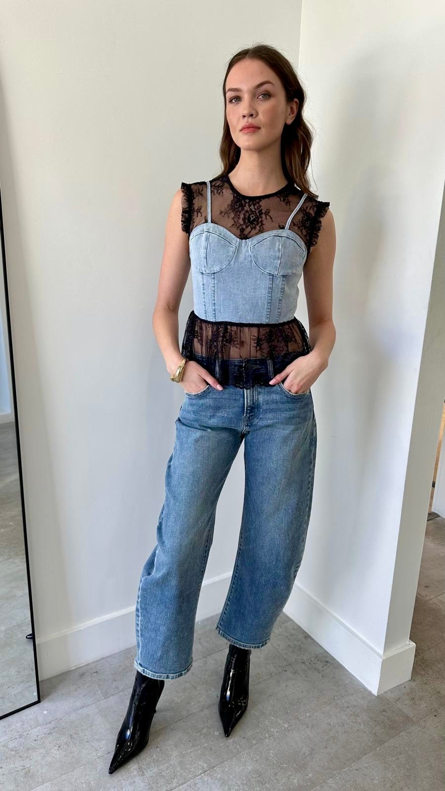 DENIM LACE CORSET TOP