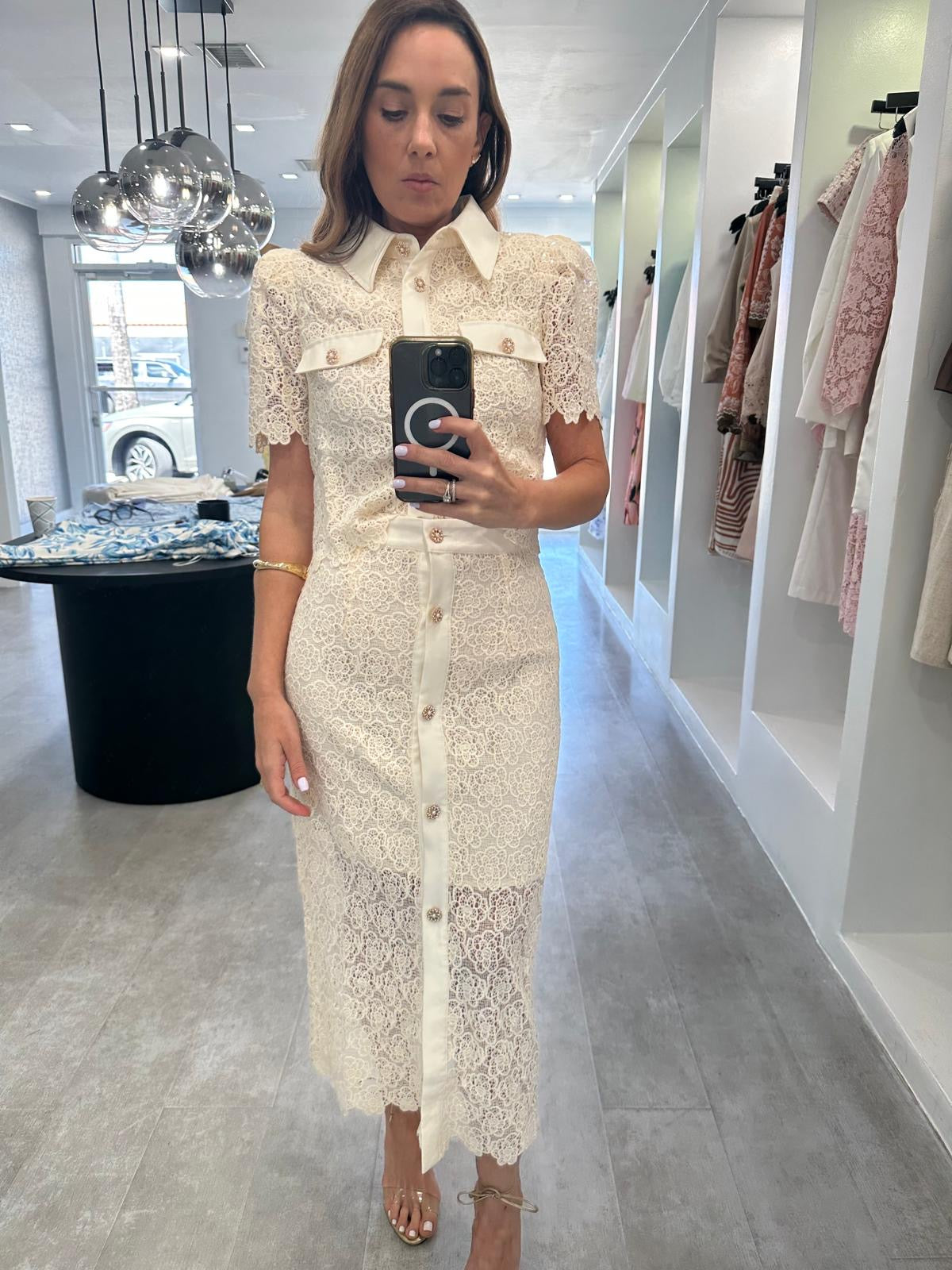 BEIGE COLLAR SKIRT SET
