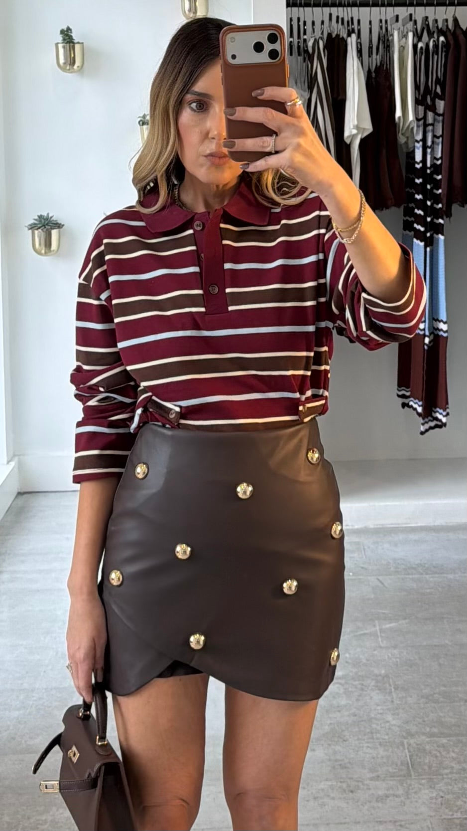 BROWN BUTTON SKORT