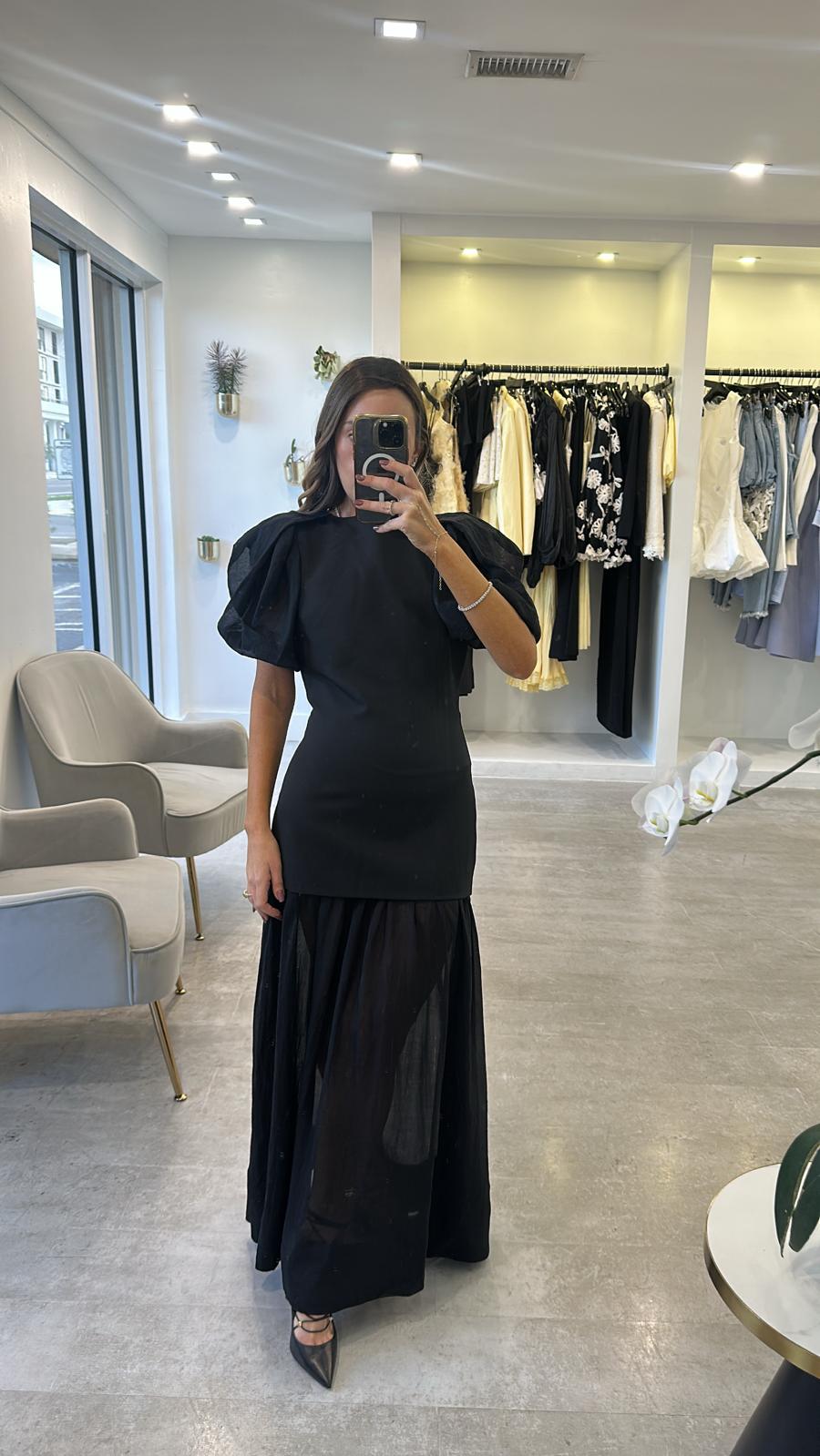 BLACK SHEER SLEEVES MIDI