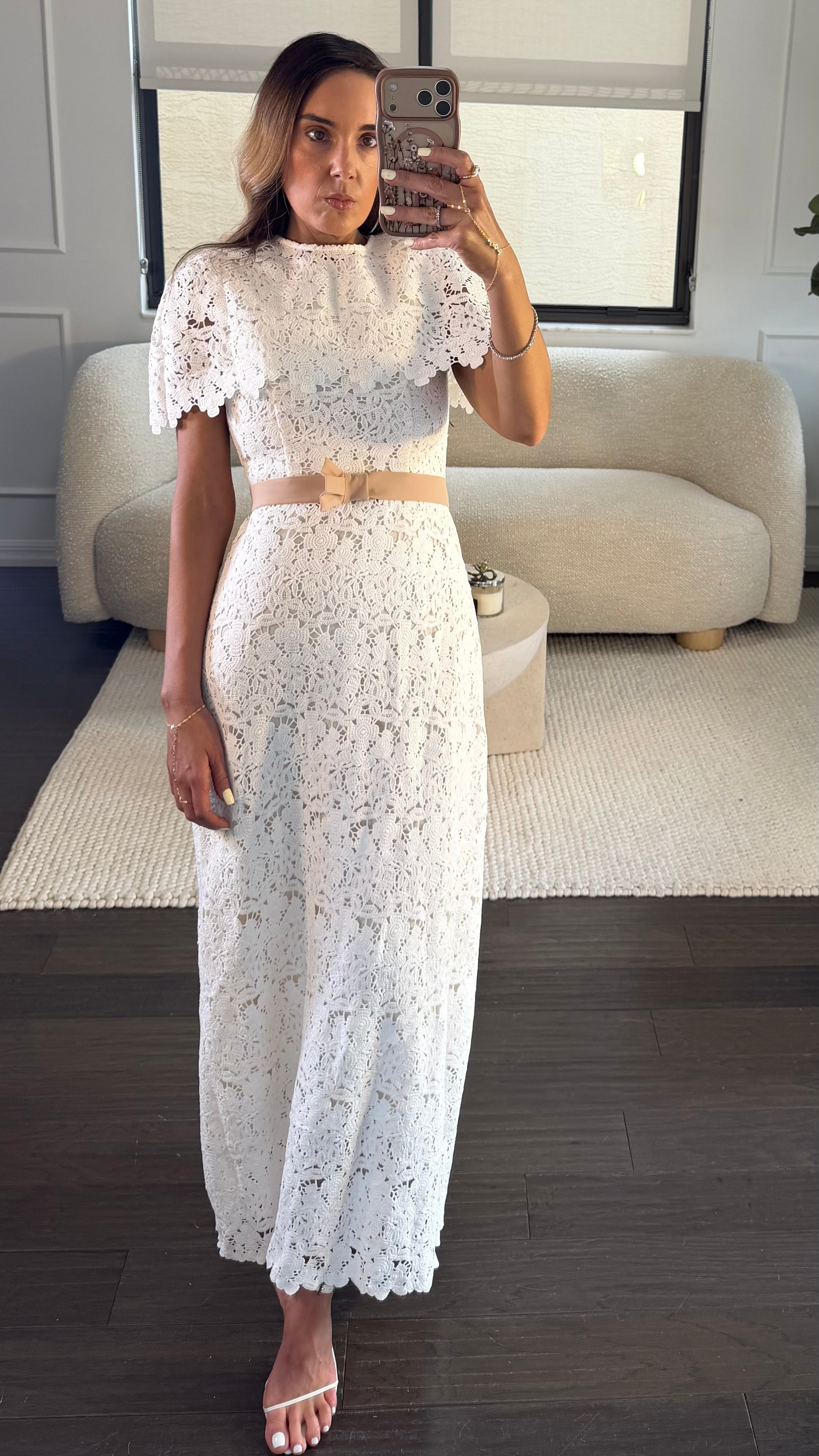 LACE CAPE BELTED DRESS