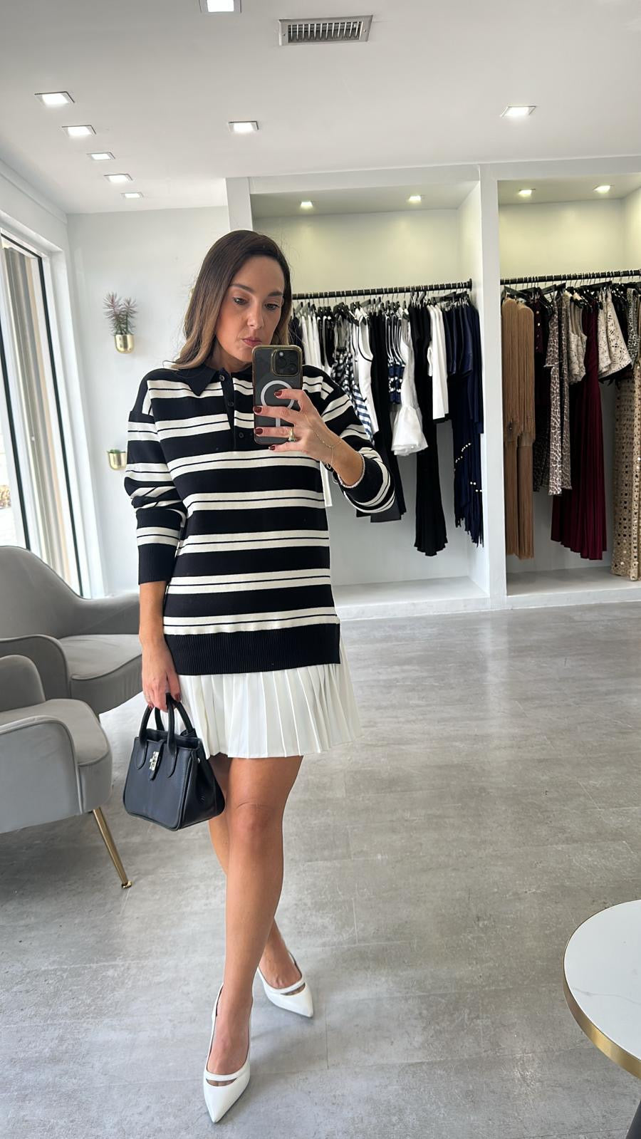 STRIPE PLEAT DRESS