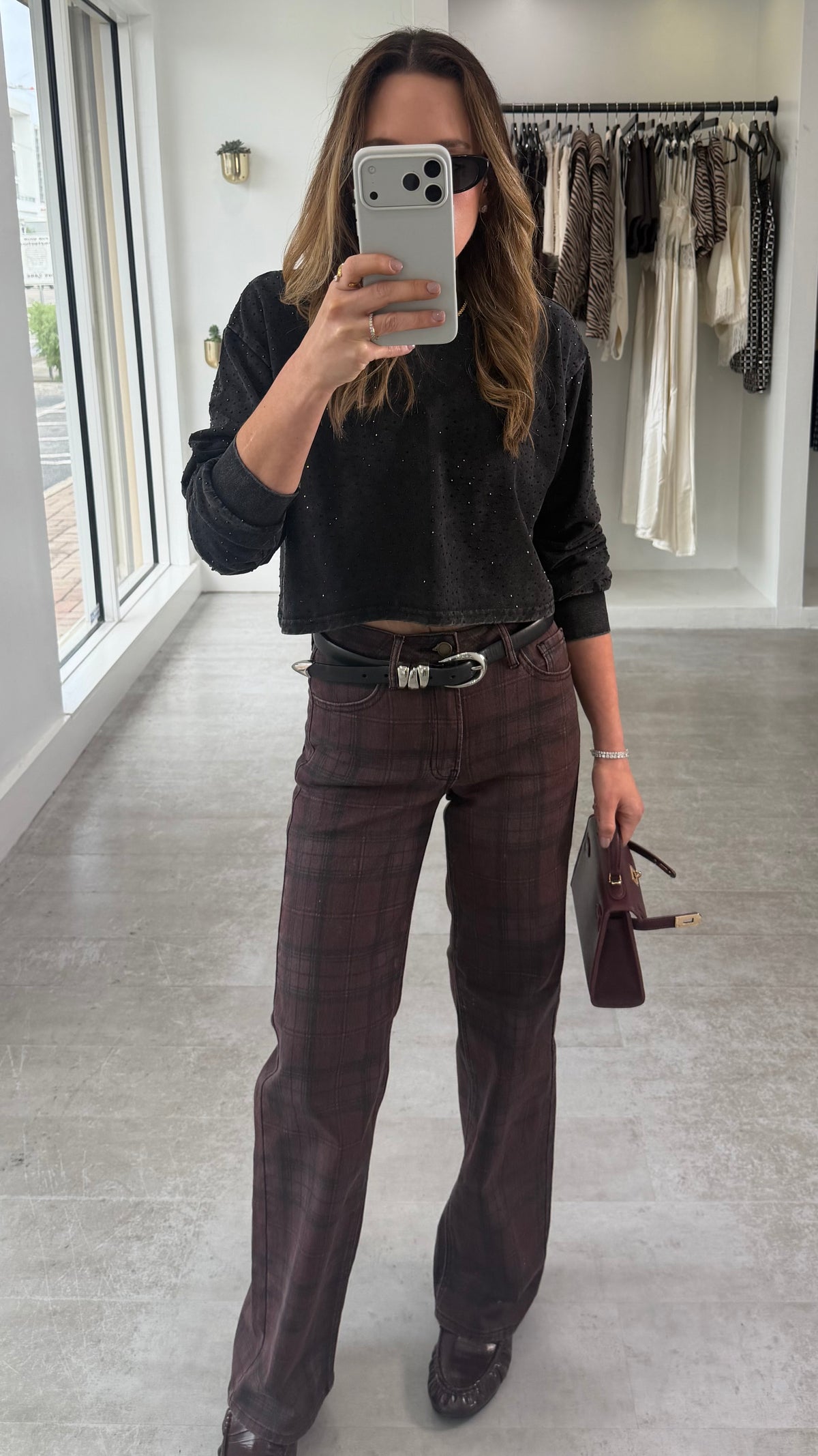 BORDEAUX PLAID DENIM