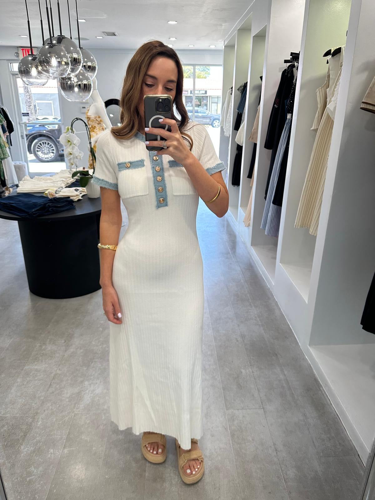 WHITE DENIM KNIT MIDI