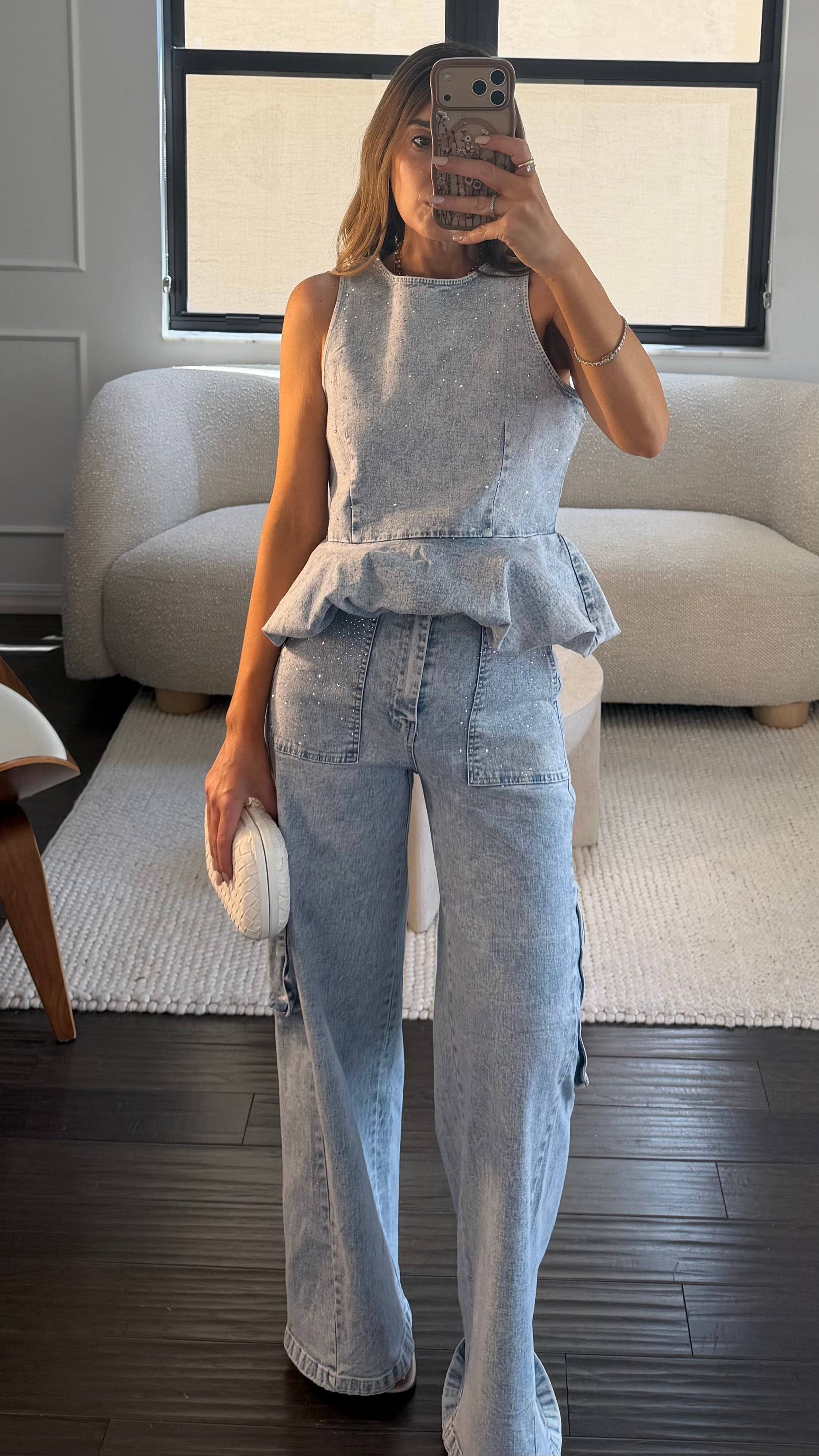 DENIM PEPLUM PANT SET