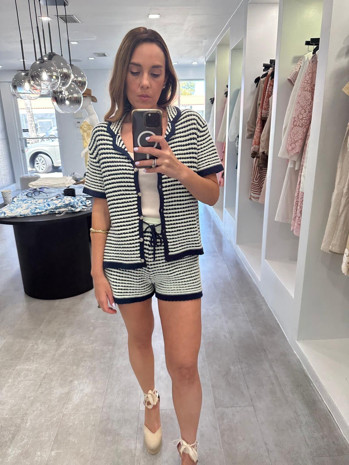 NAVY STRIPES SHORTS SET