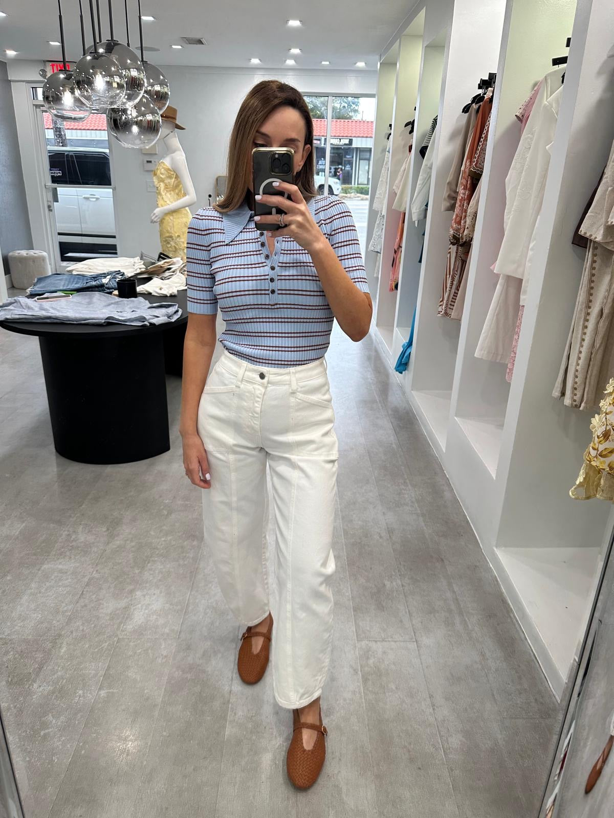 CARAMEL STRIPES COLLAR TOP