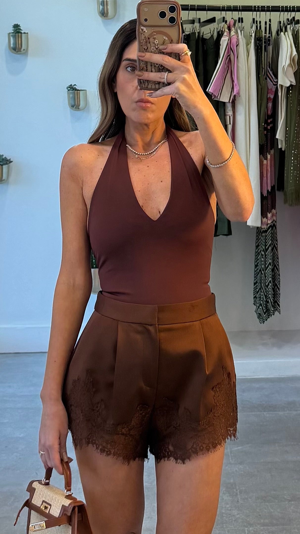 BROWN LACE SHORTS