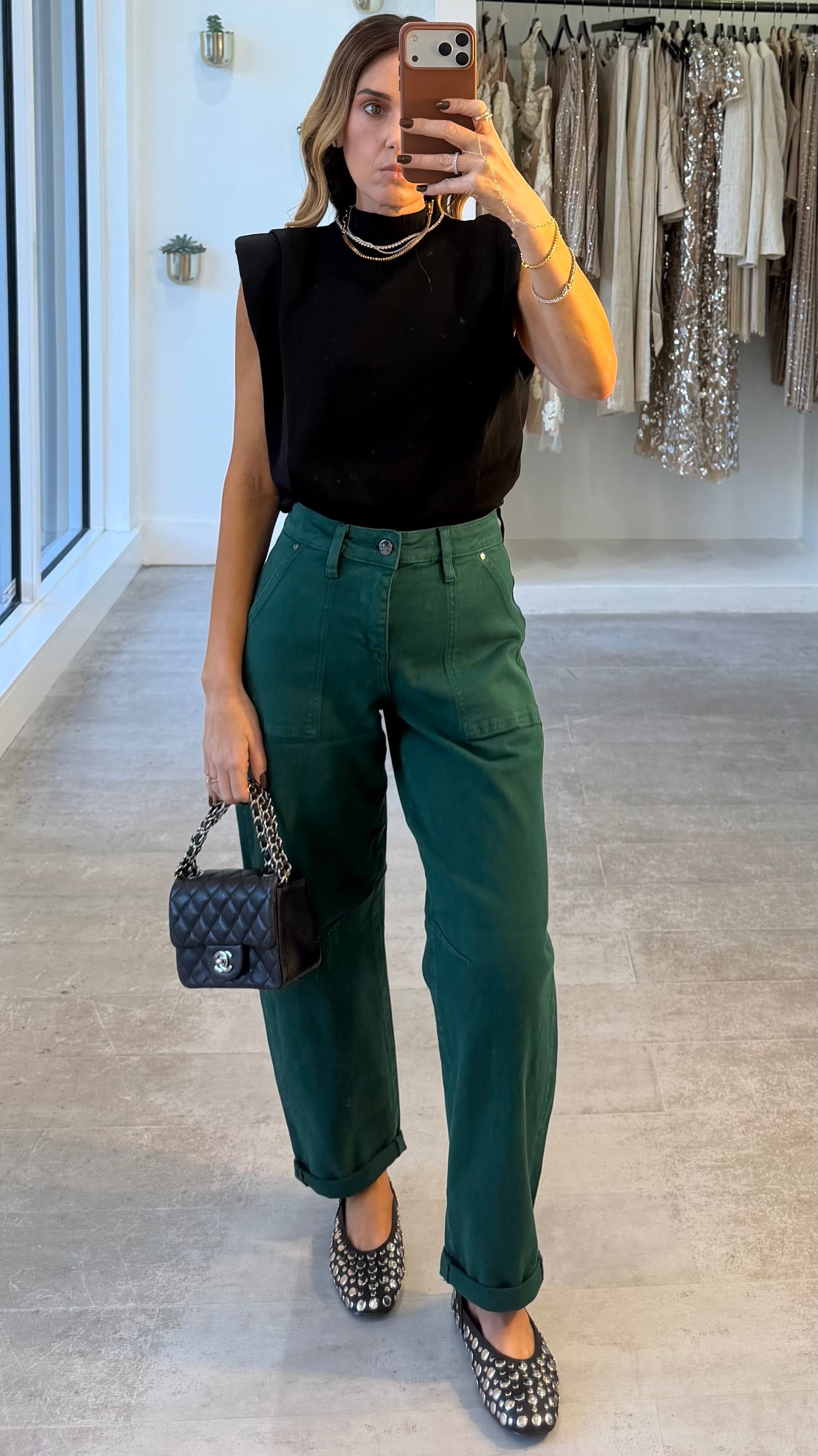 RICH GREEN BARREL DENIM