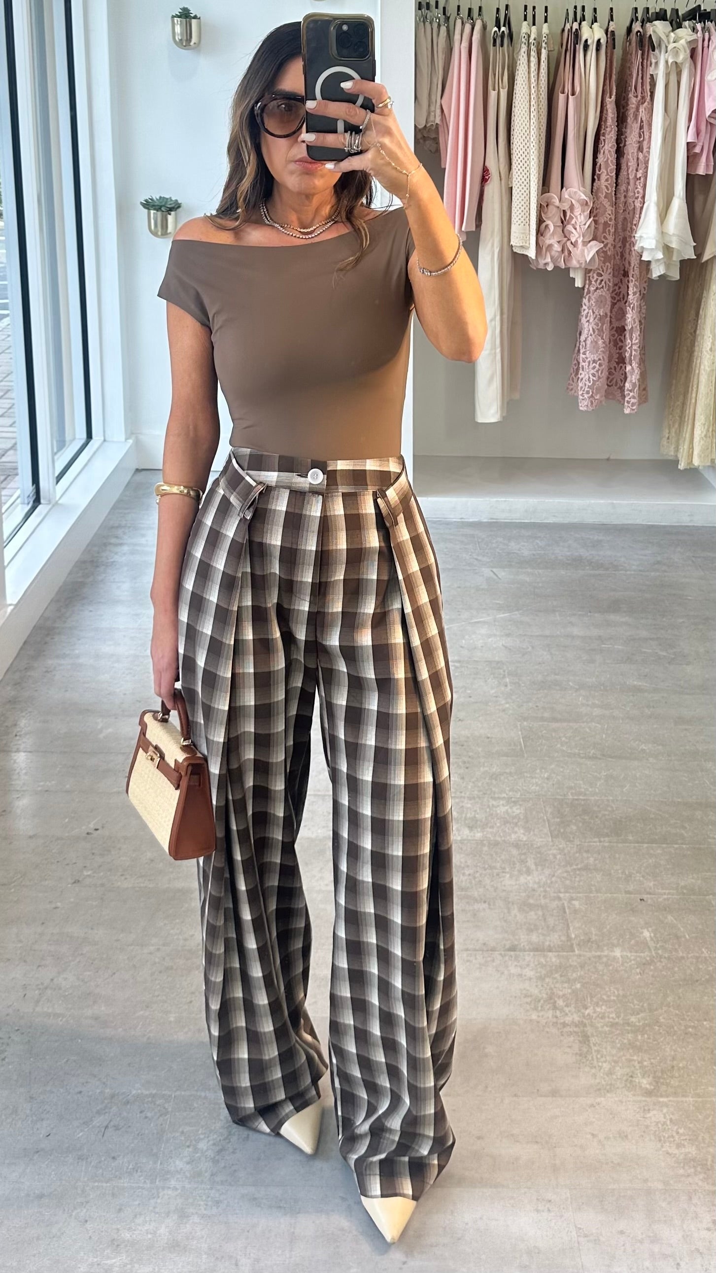 MILAN PLAID NEUTRAL PANTS