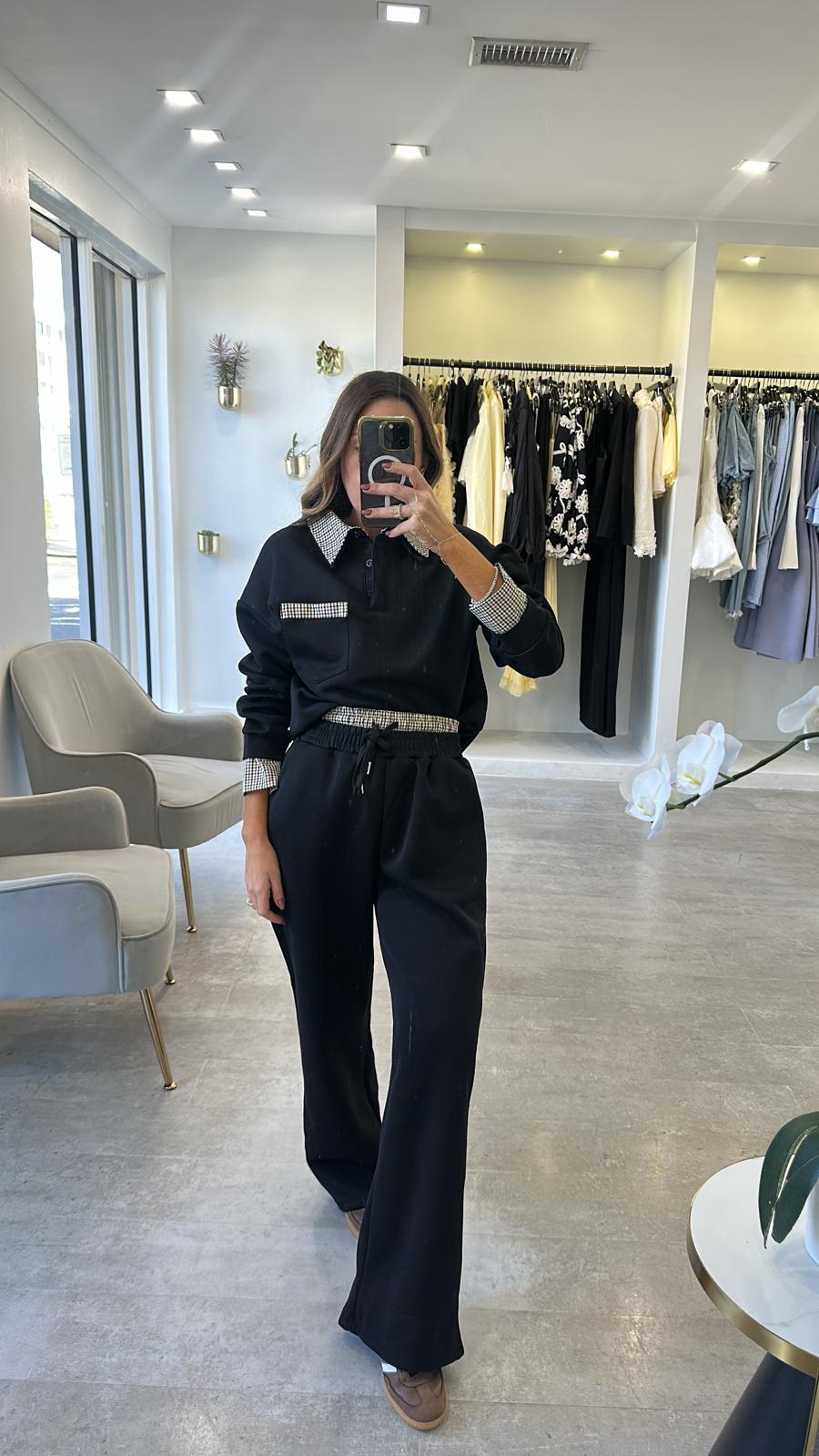 BLACK CHECK SWEAT SET