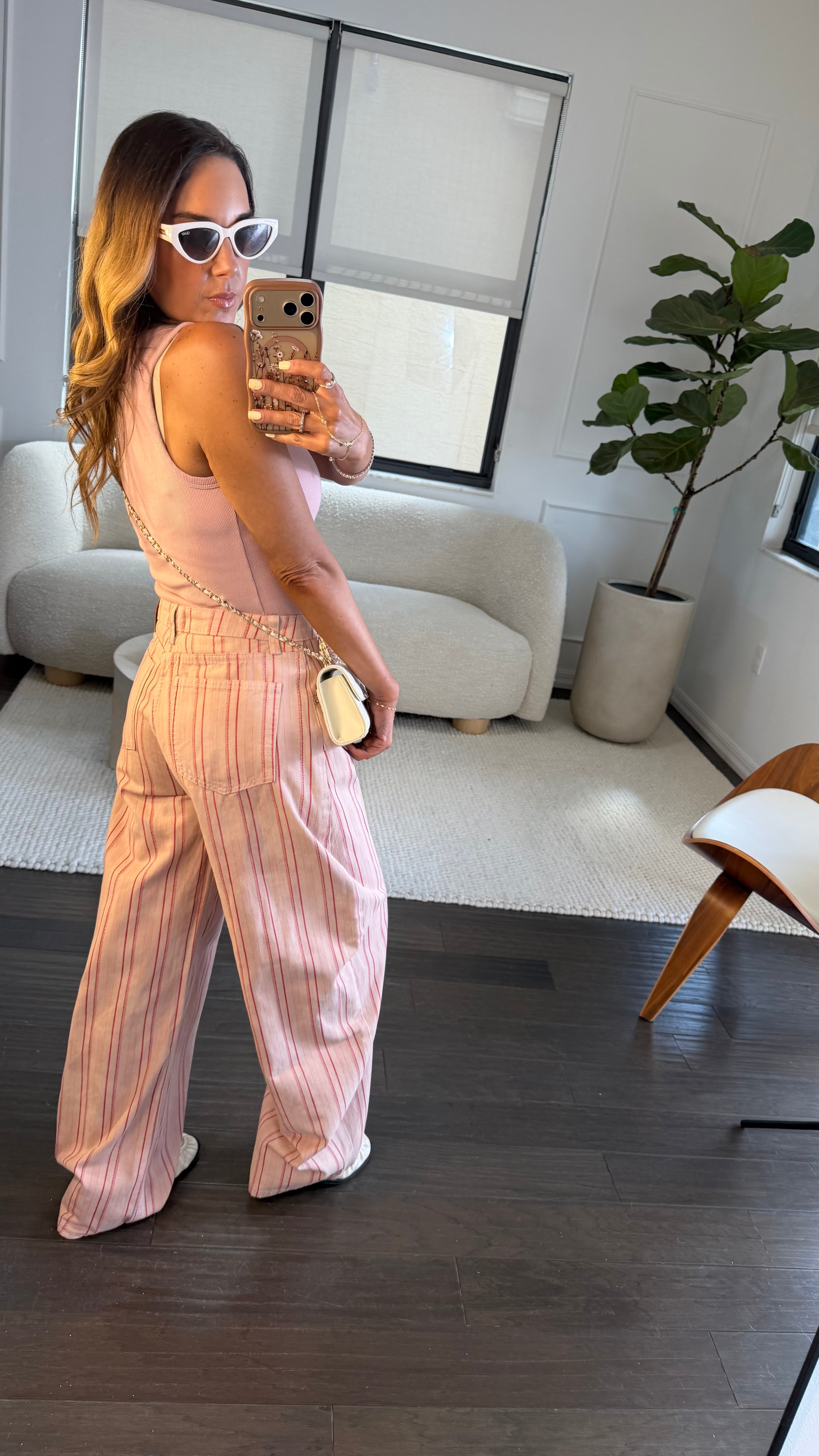 PINK-STRIPE BARREL DENIM