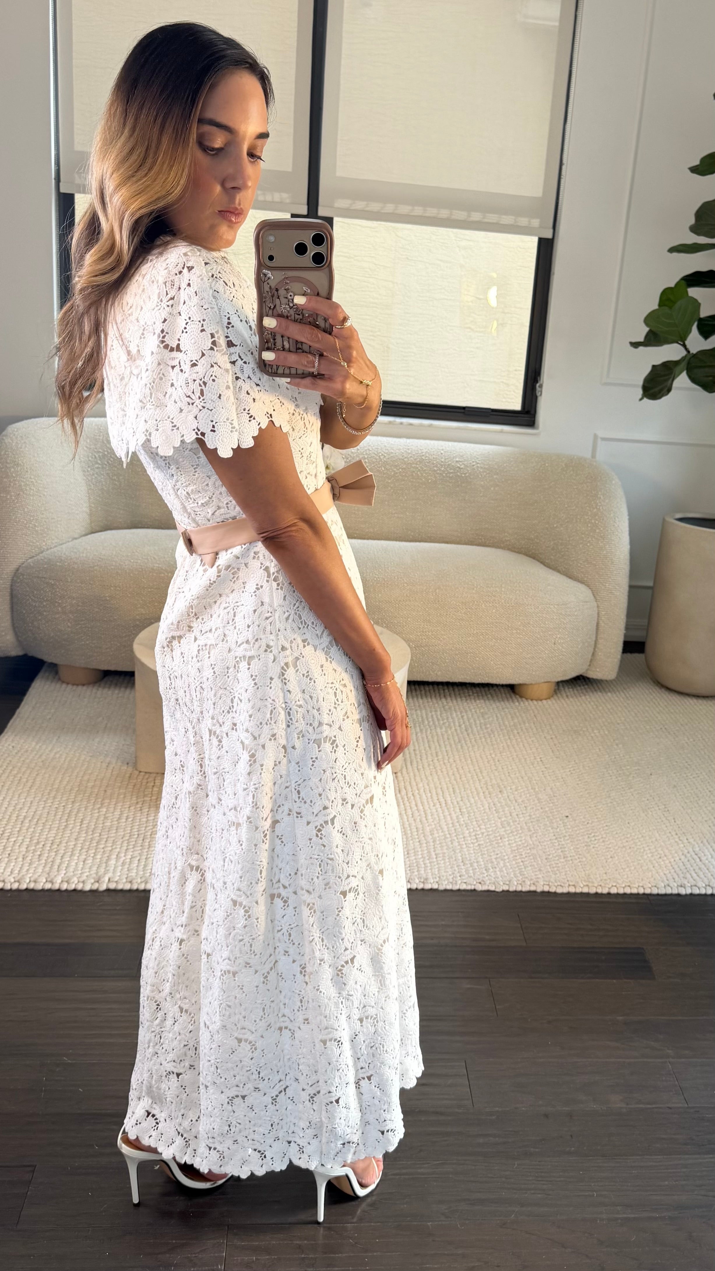 LACE CAPE BELTED DRESS