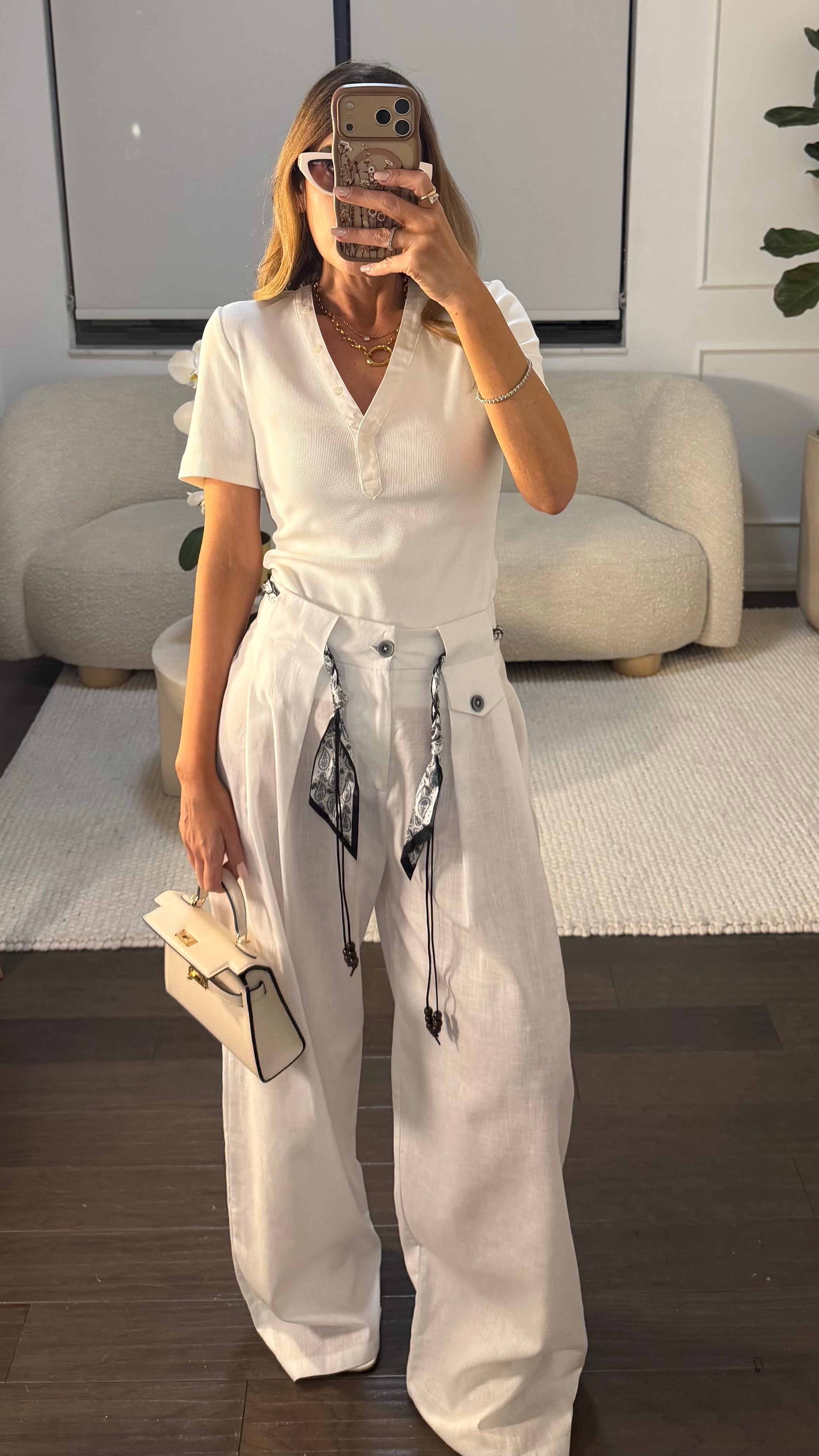 LINEN BANDANA BELTED PANTS