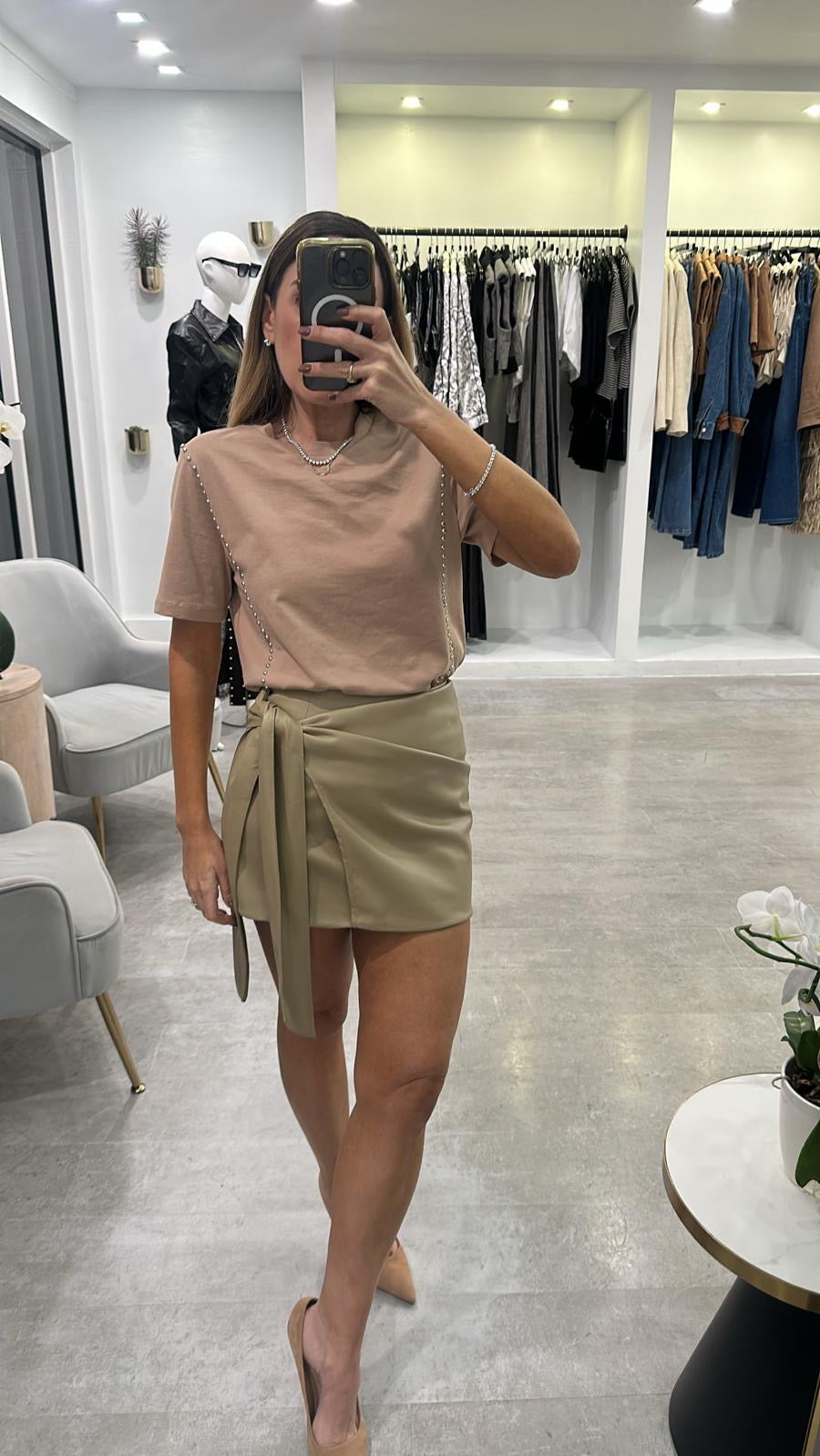TAUPE TWIST SKIRT