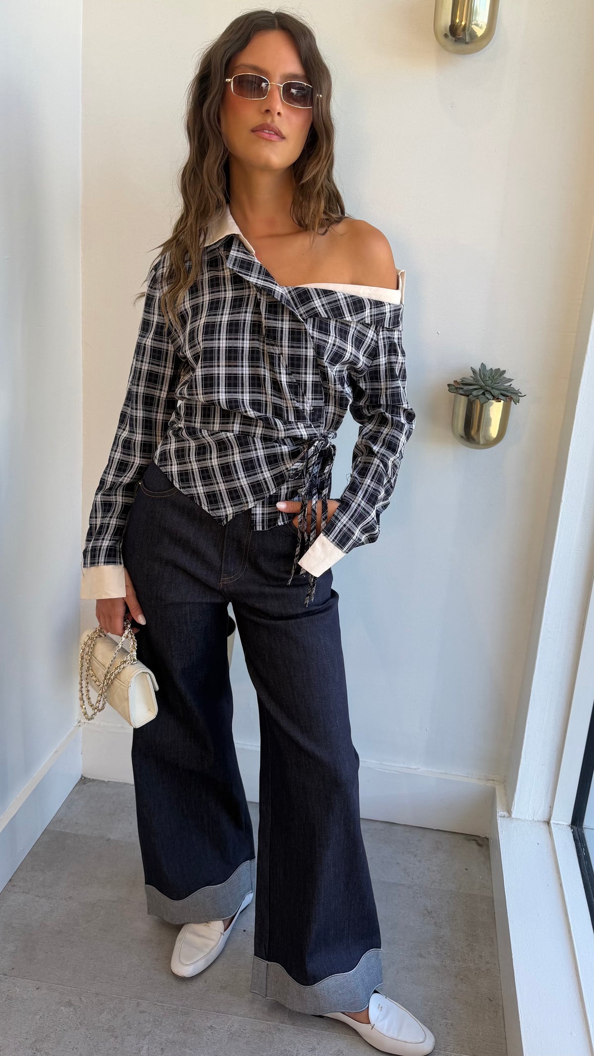 TWISTED PLAID TOP