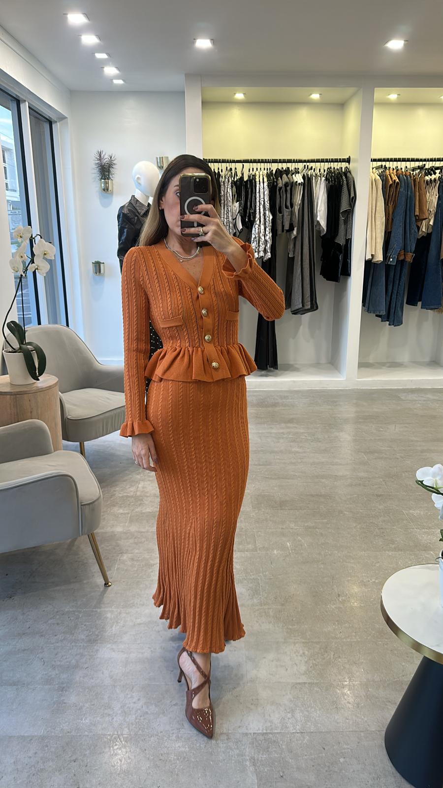TERRA GOLD PEPLUM MIDI