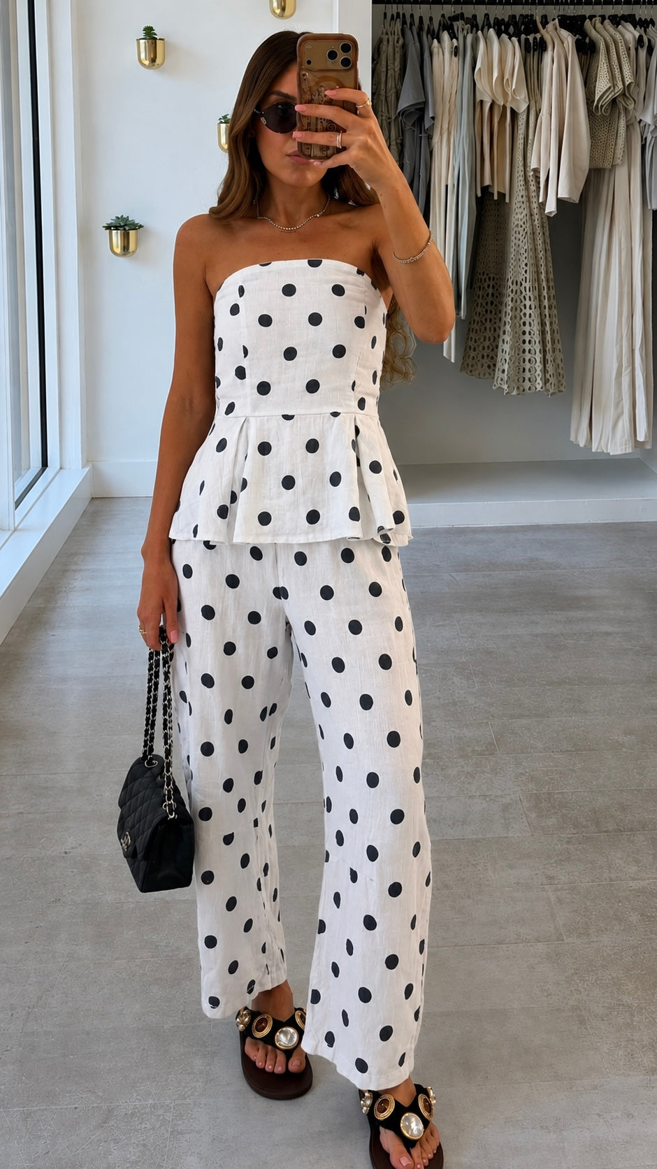 LINEN POLKA SET WHITE