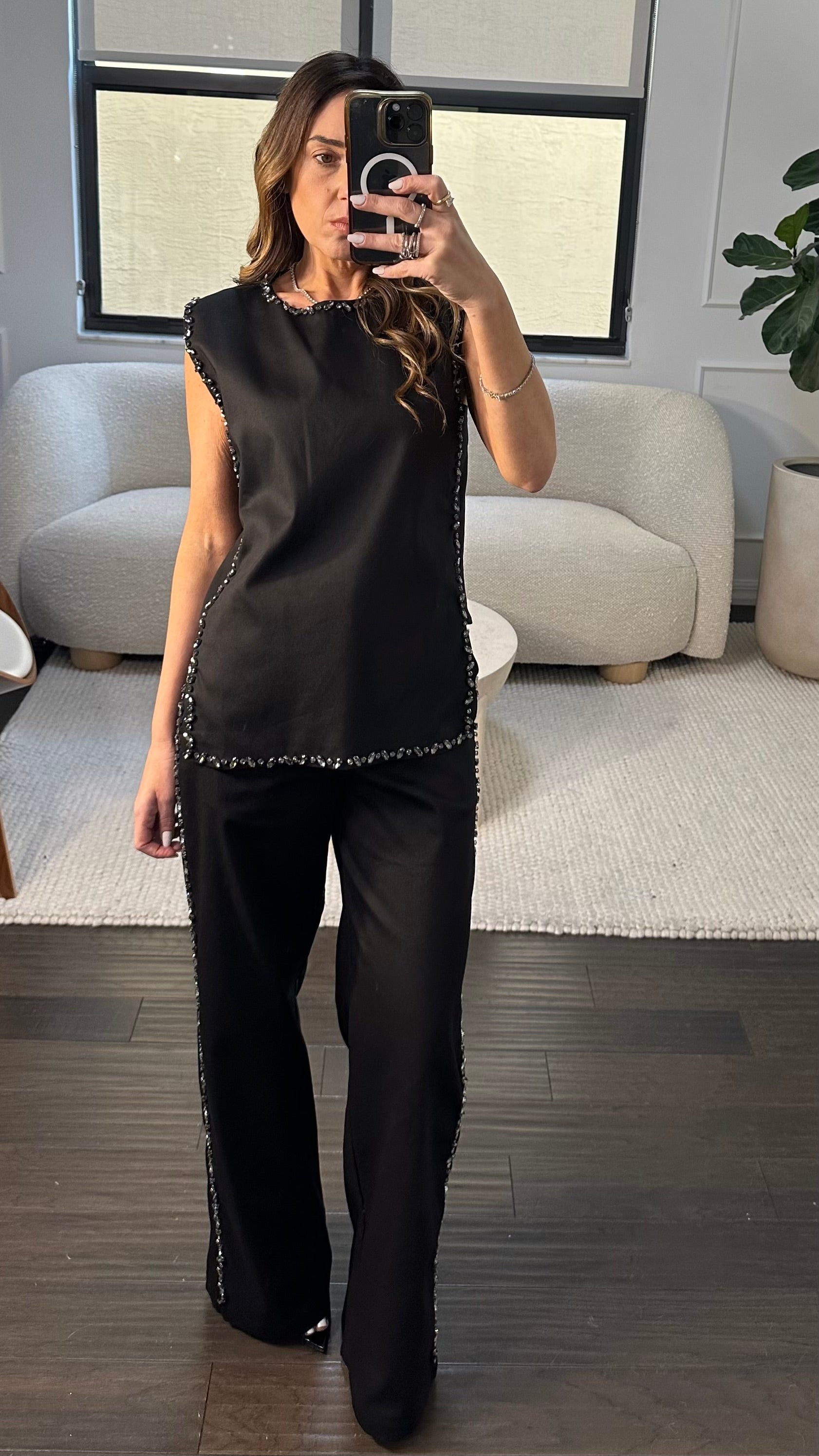 BLACK SHINE PANT SET