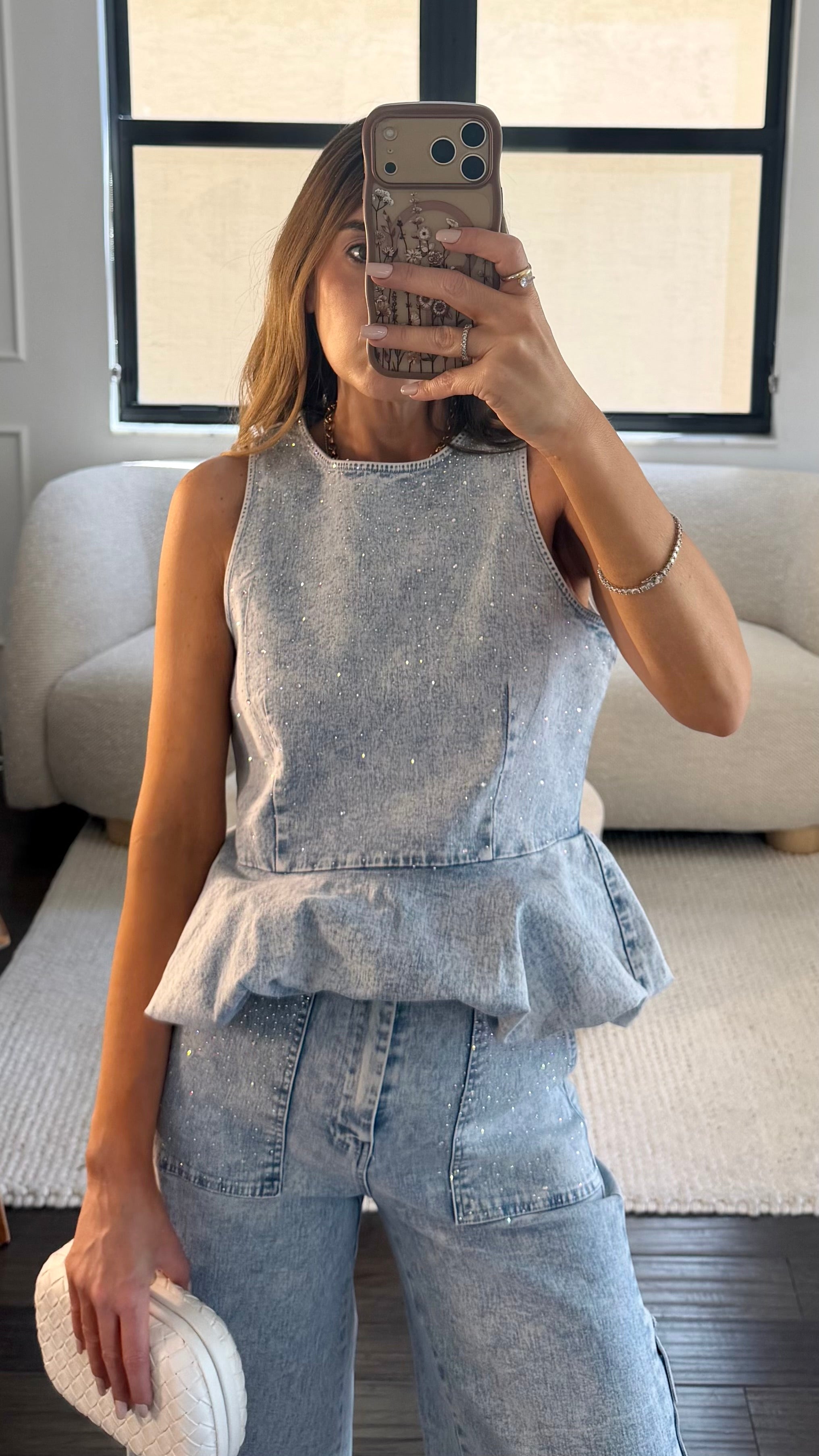 DENIM PEPLUM PANT SET