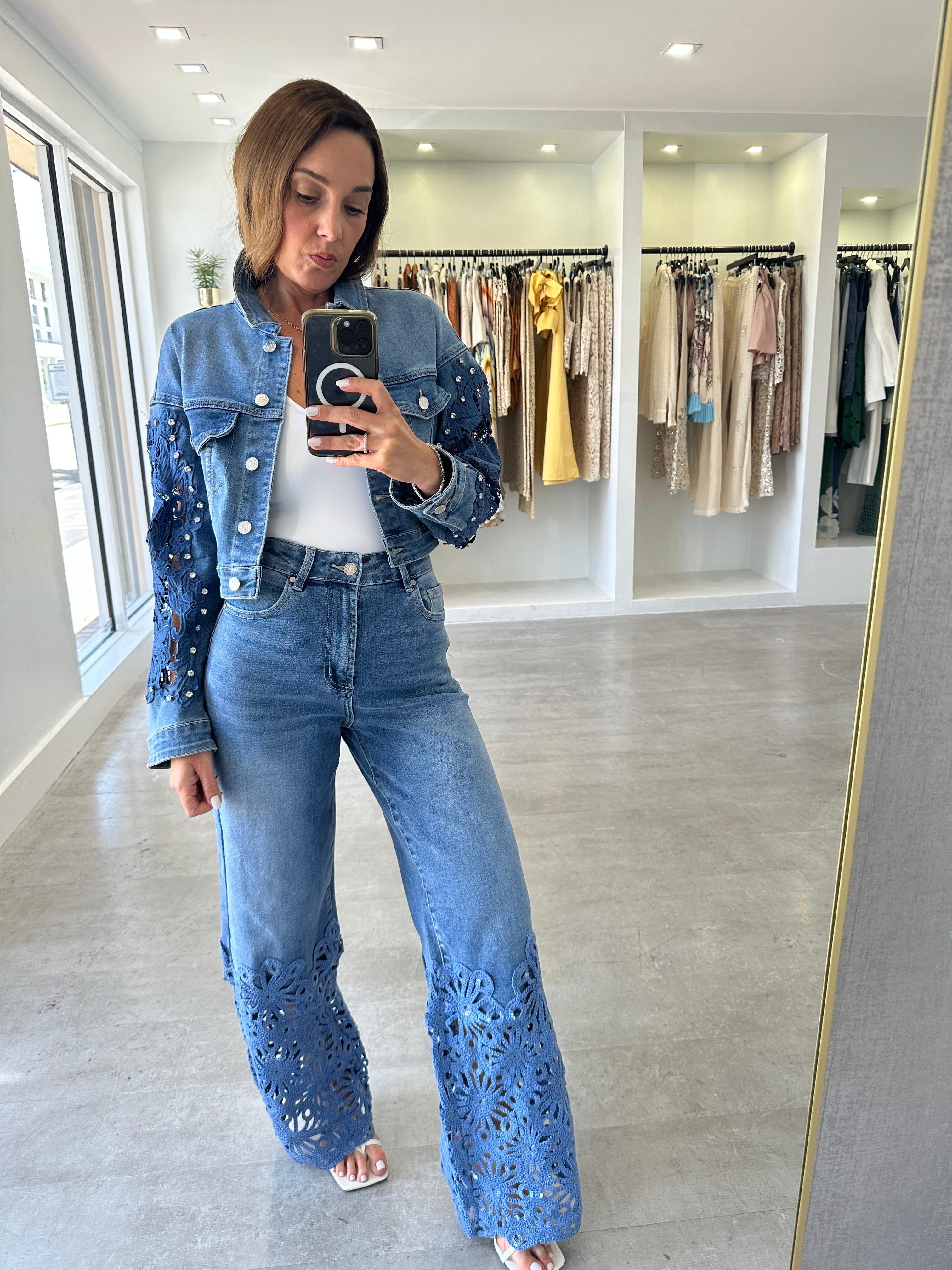 DENIM CROCHET JACKET SET