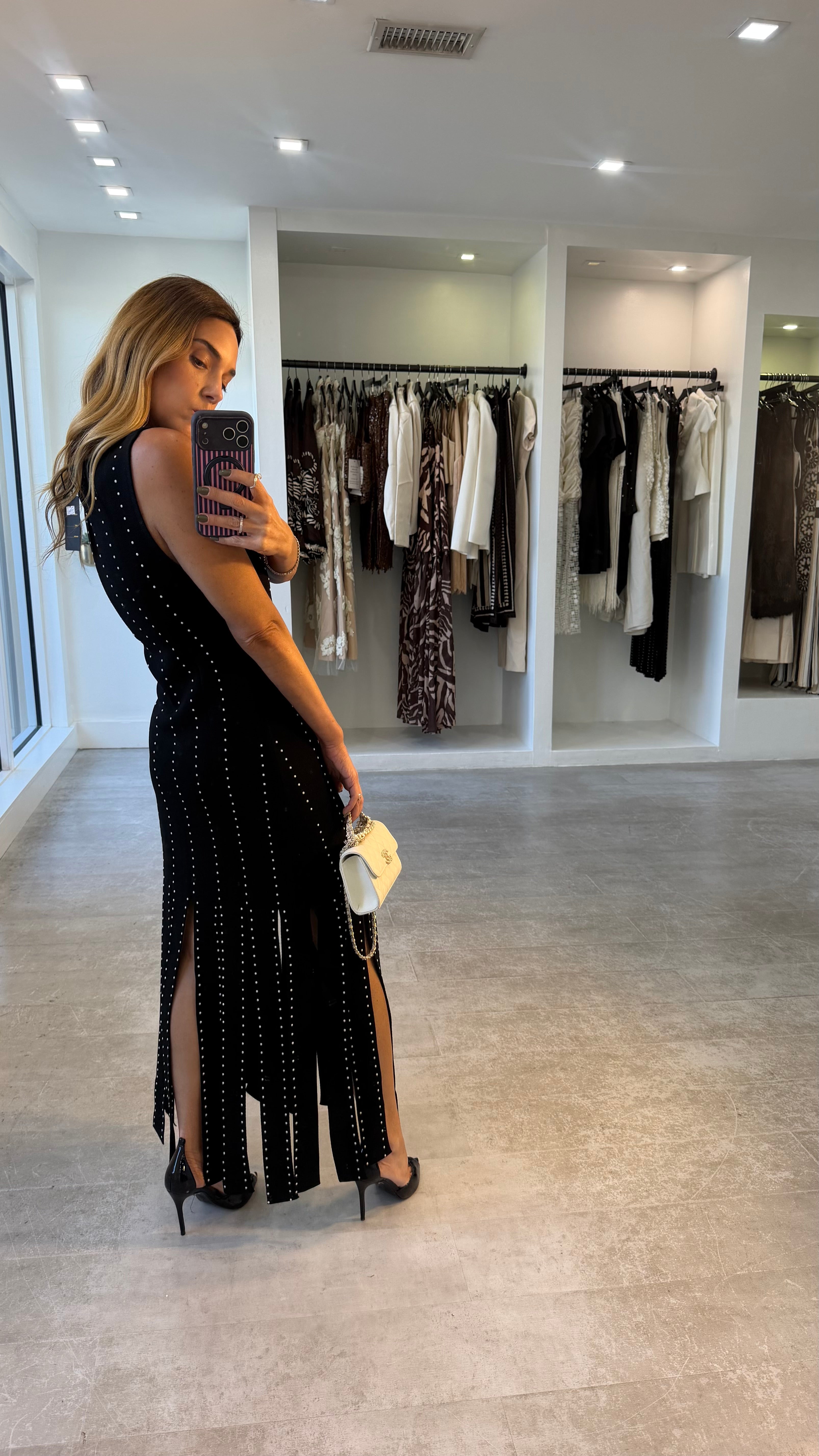 STUDDED FRINGE MIDI
