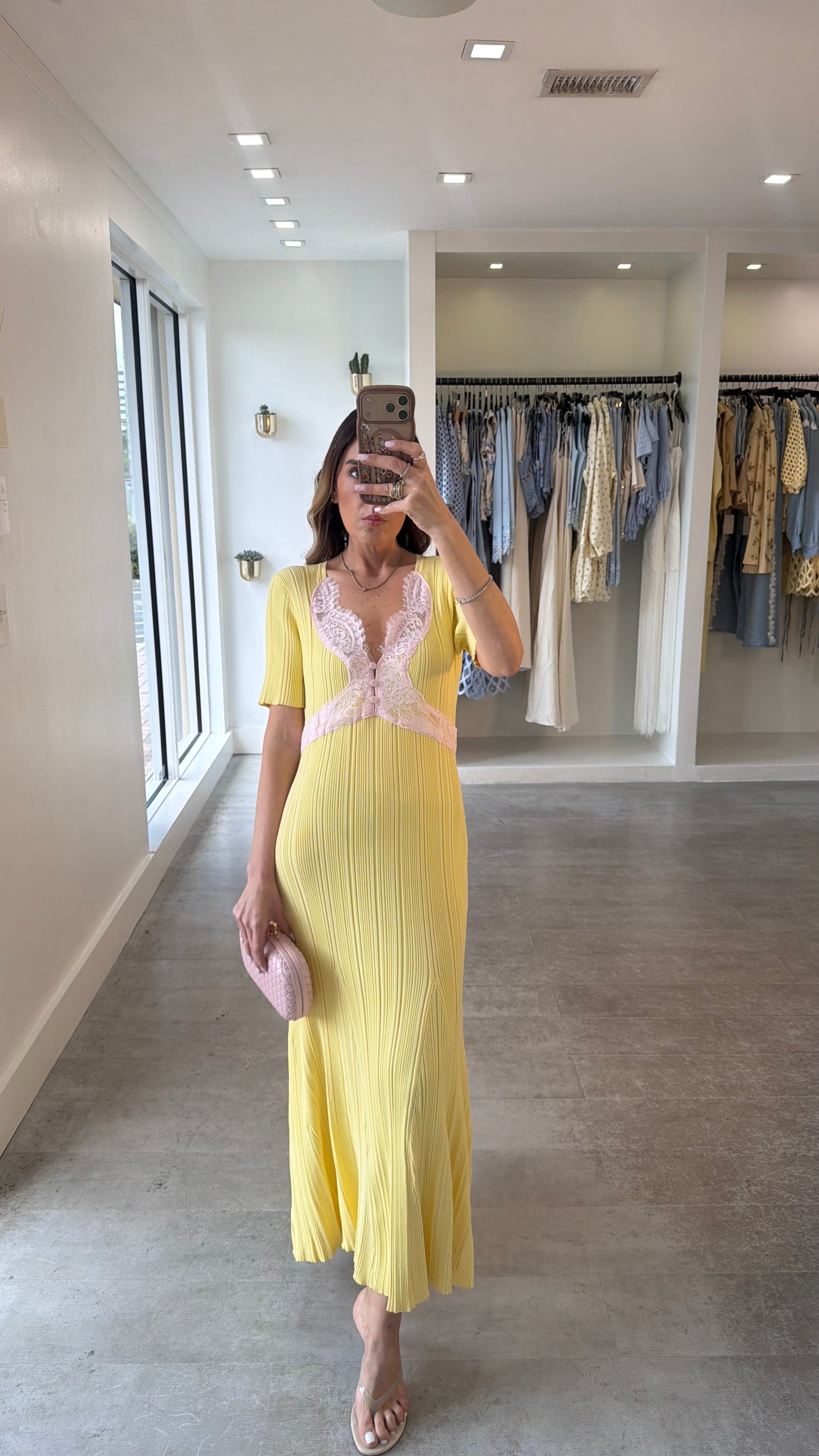 YELLOW LACE KNIT MIDI
