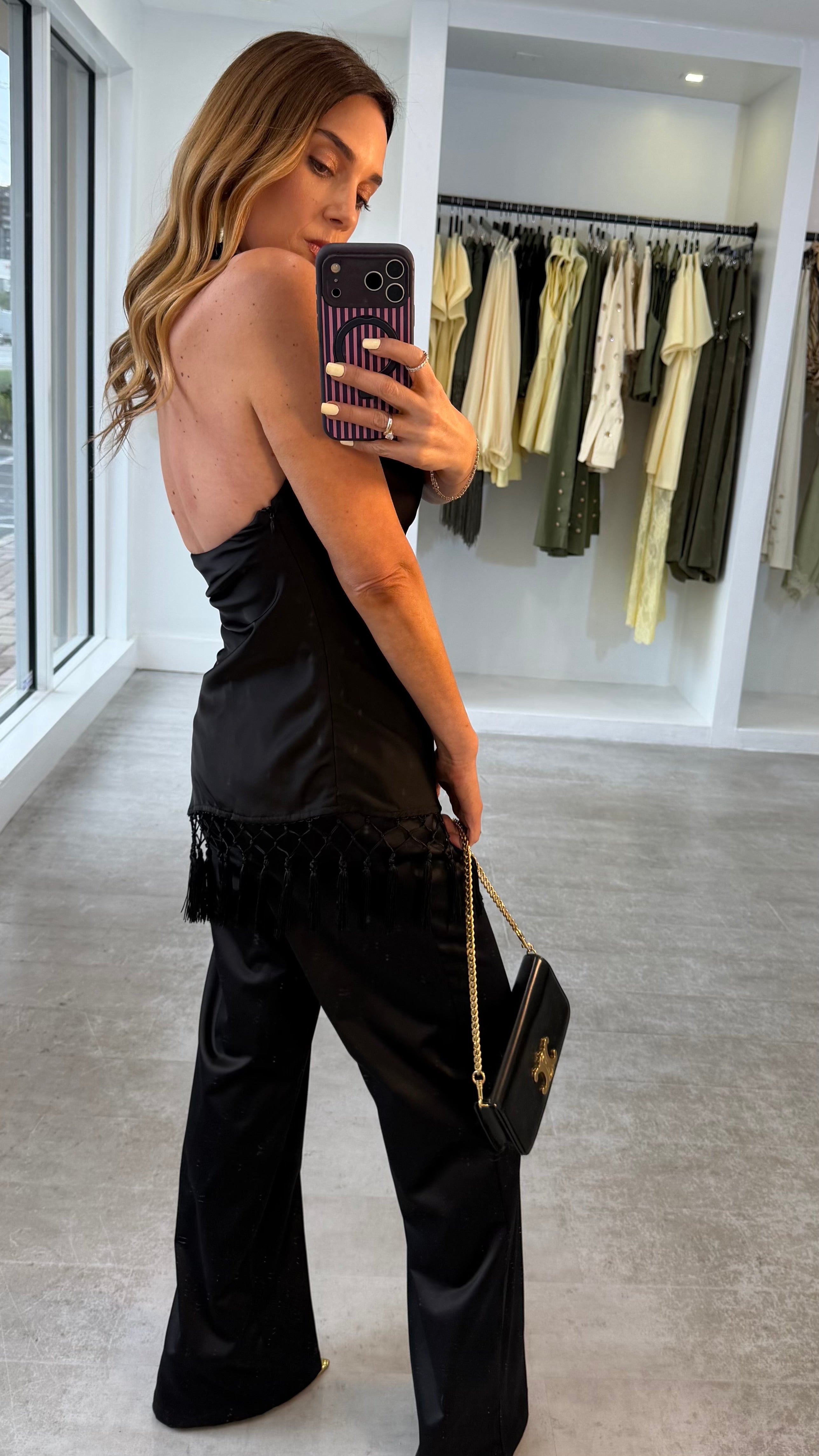 NOIR FRINGE TOP