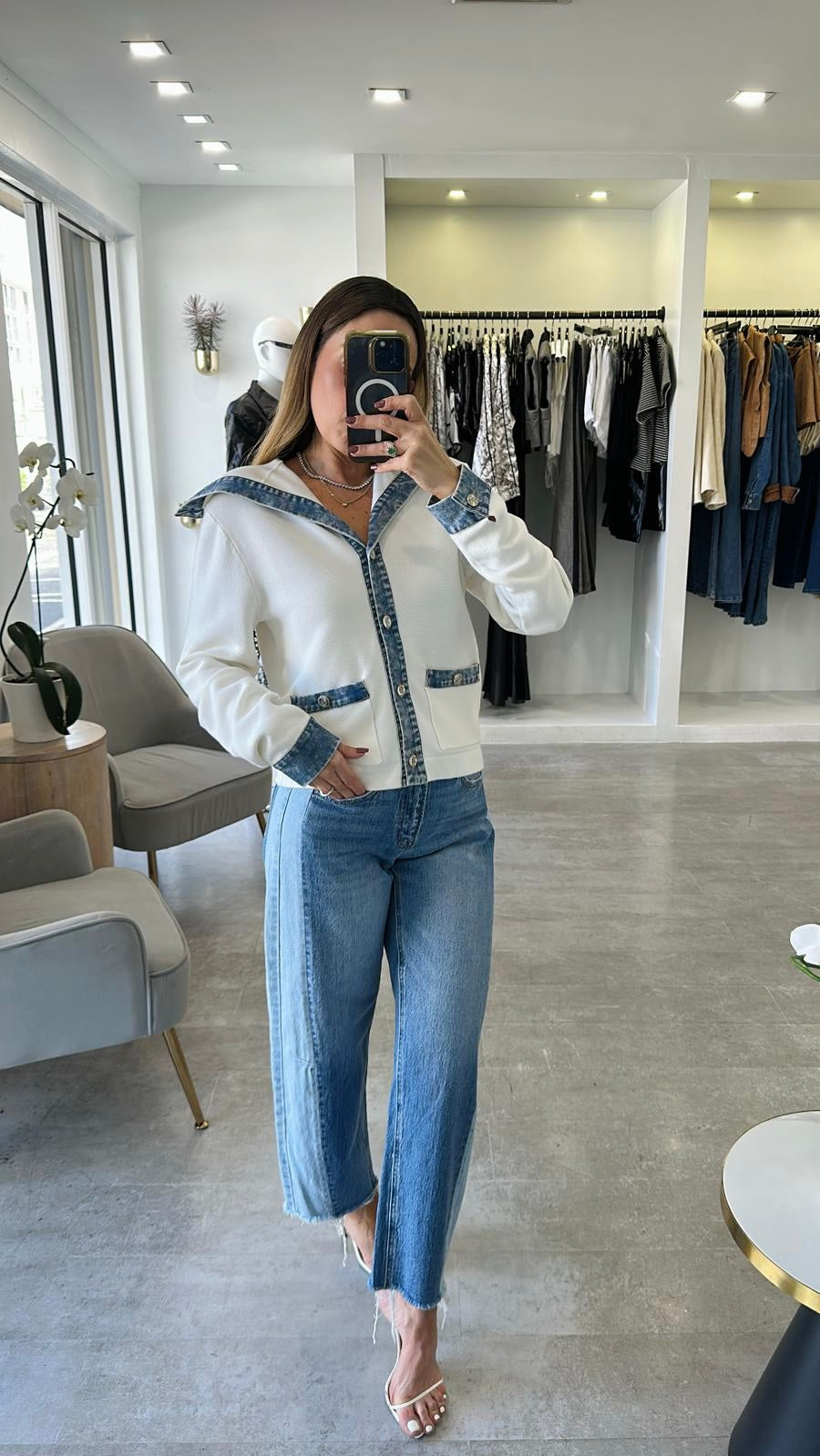 DENIM DUO KNIT TOP
