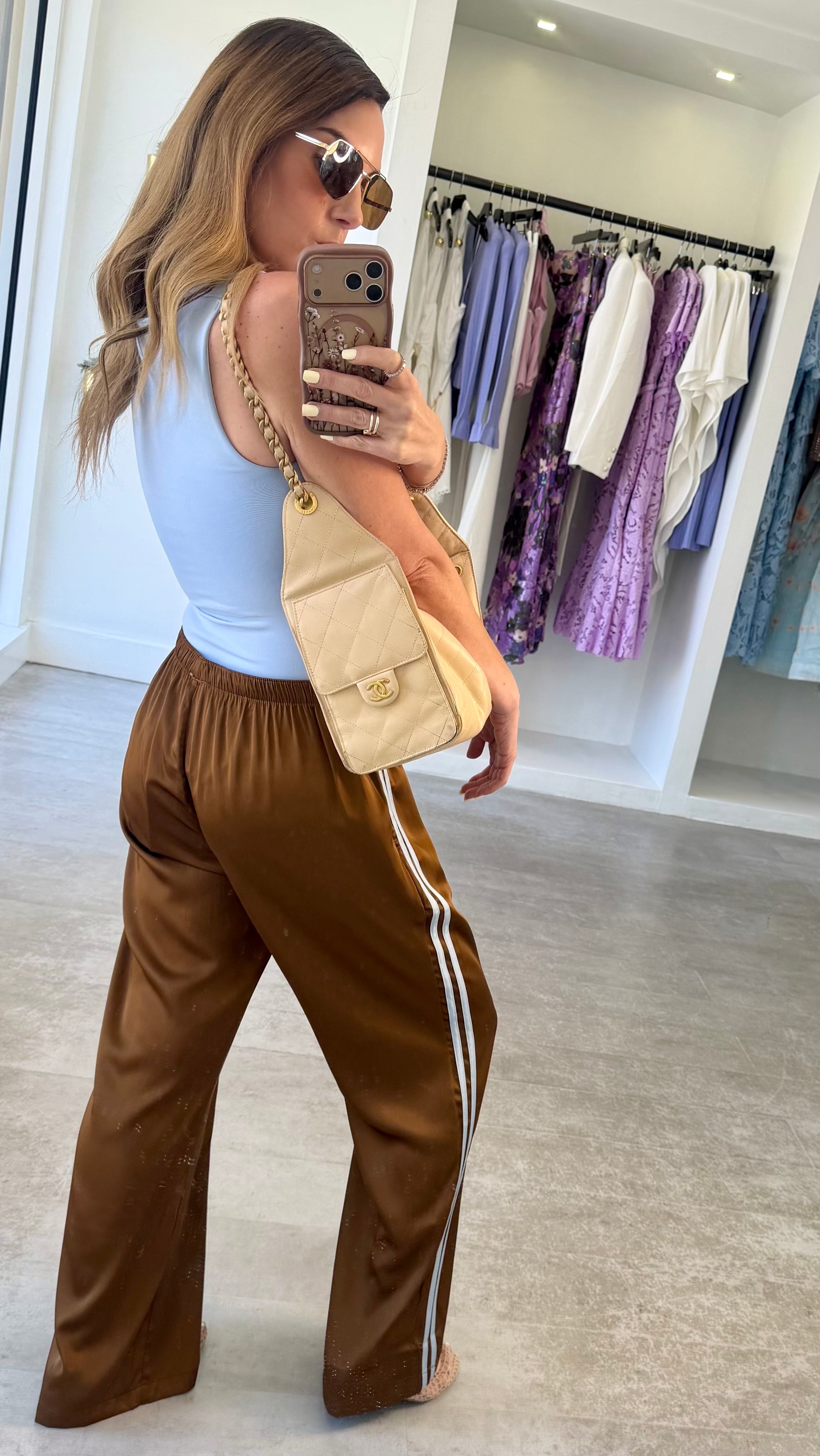 CAFE STRIPED SILK PANTS