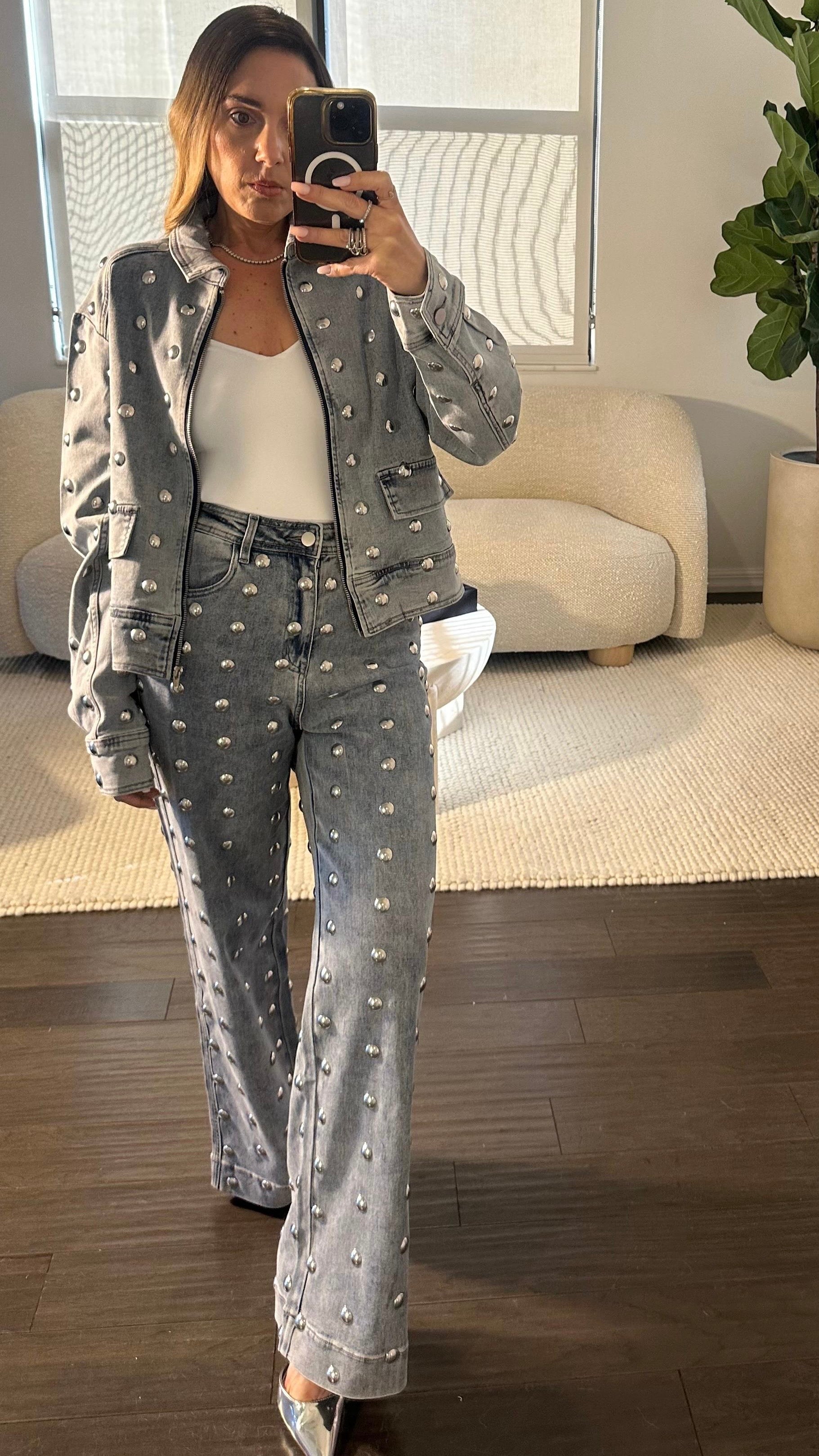 THE SILVER DENIM STUD SET