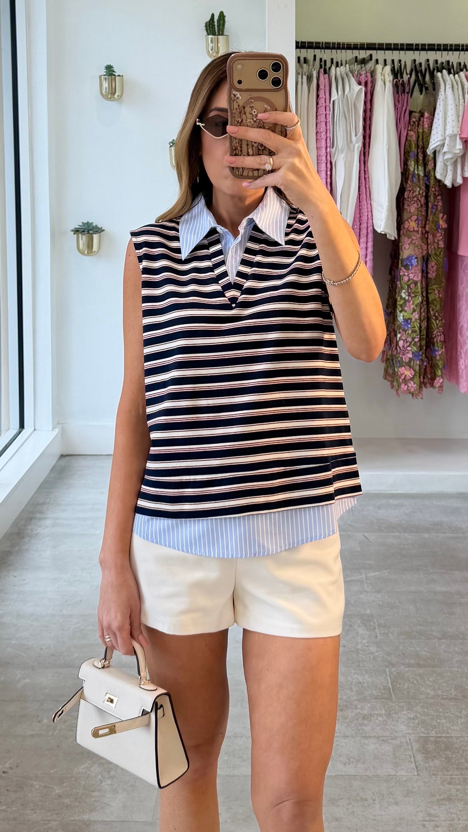 STRIPED COLLAR TOP