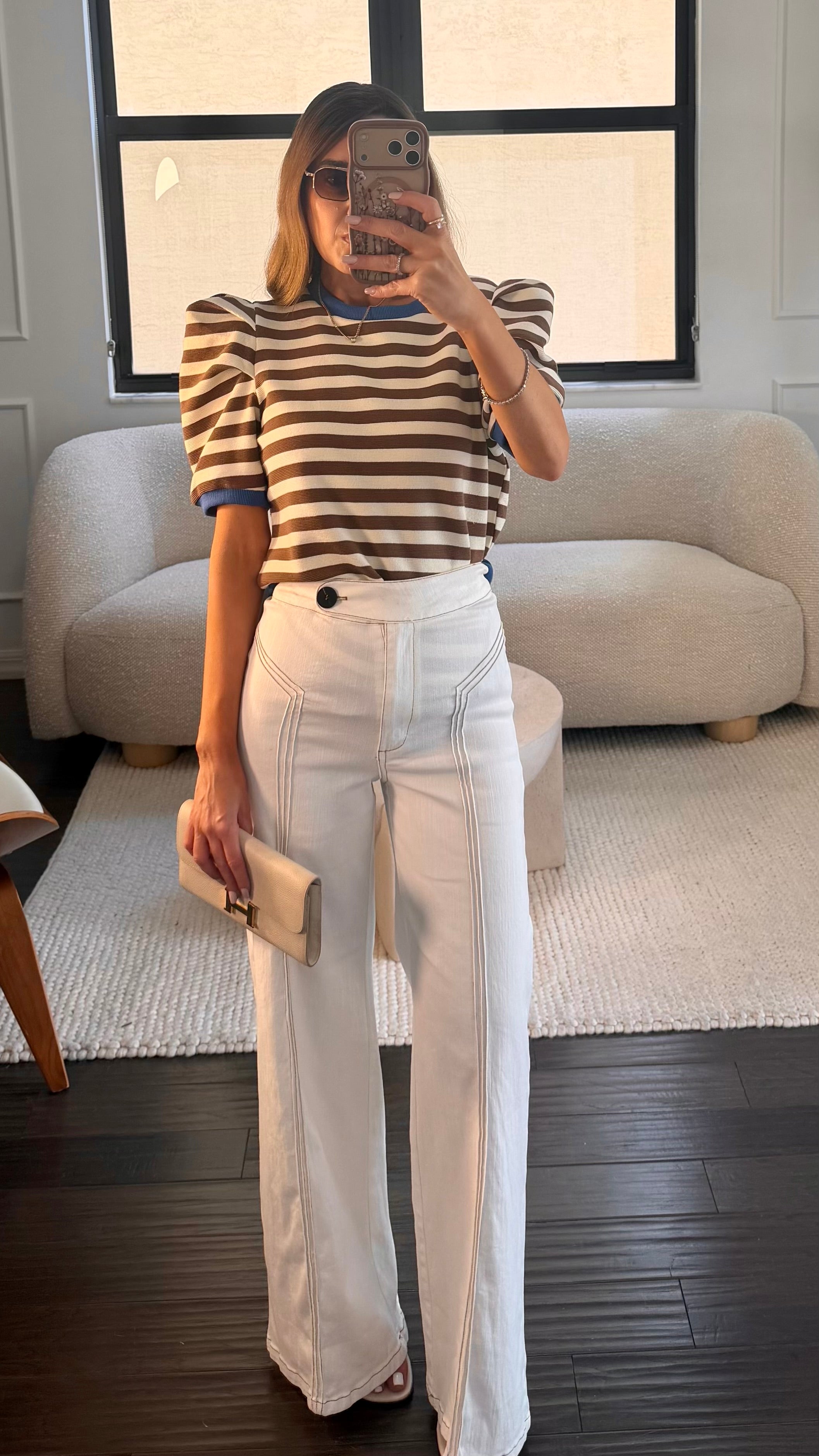 IVORY CONTRAST STITCH DENIM