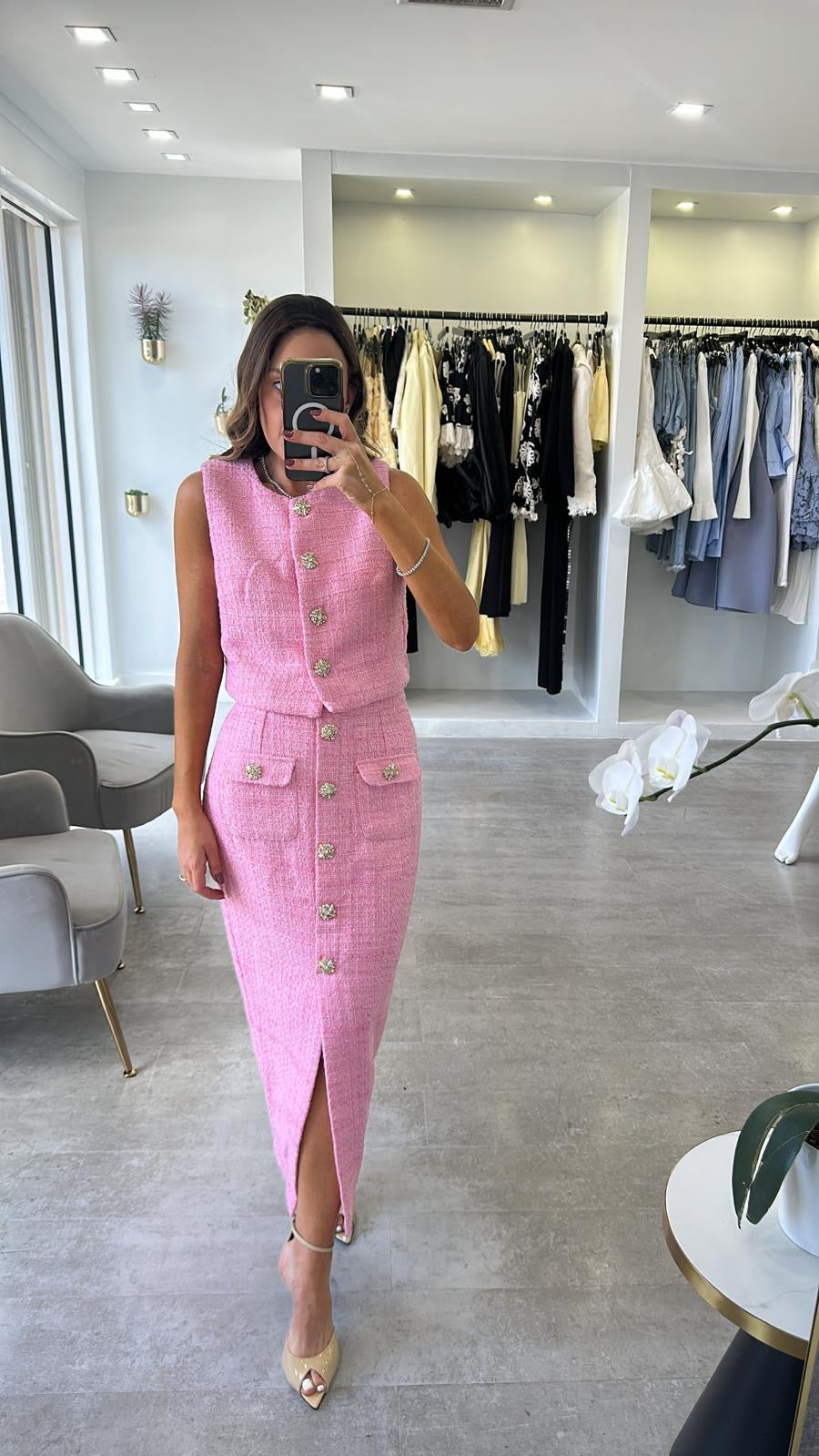 PINK TWEED MIDI SET