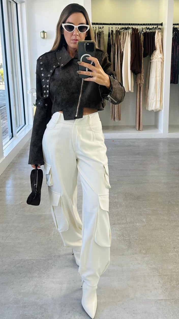 IVORY CARGO TROUSERS