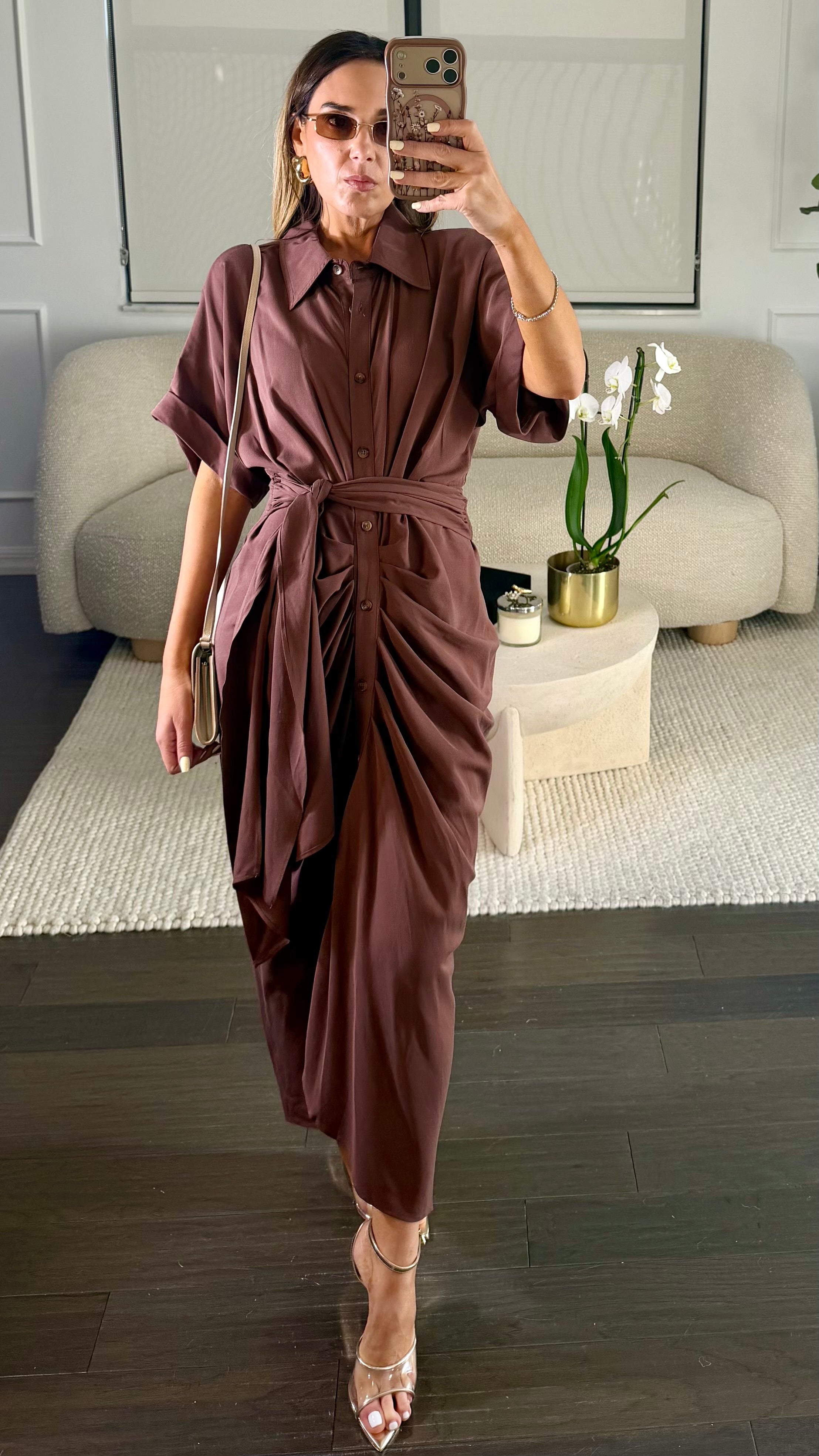 MOCHA DRAPE DRESS