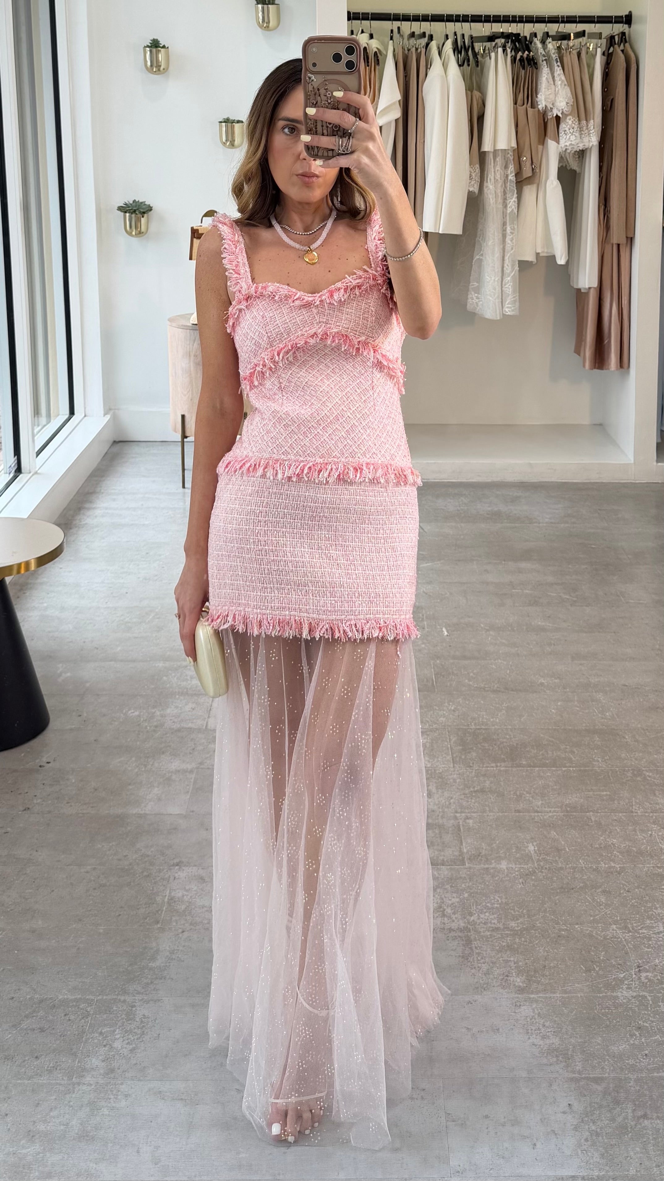 TWEED AND SHEER MAXI