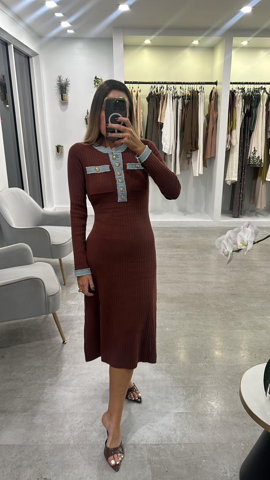 CAMEL DENIM MIDI