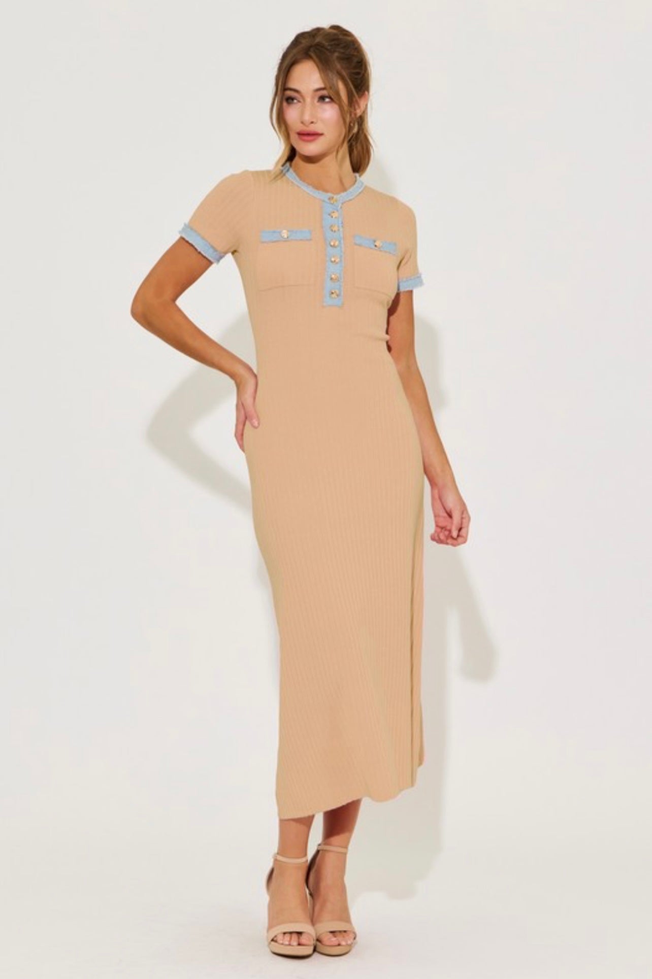 BEIGE DENIM KNIT MIDI