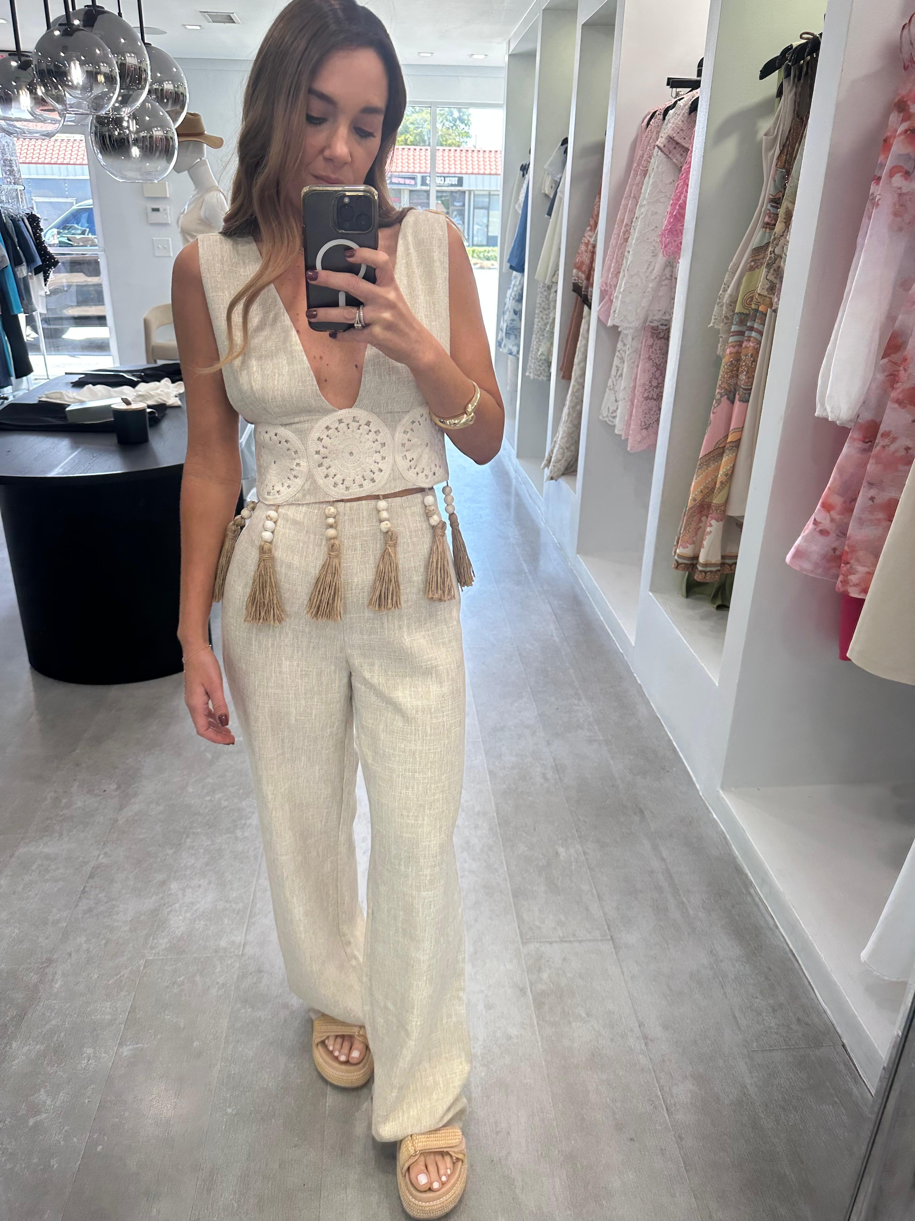 Boho tassel linen set
